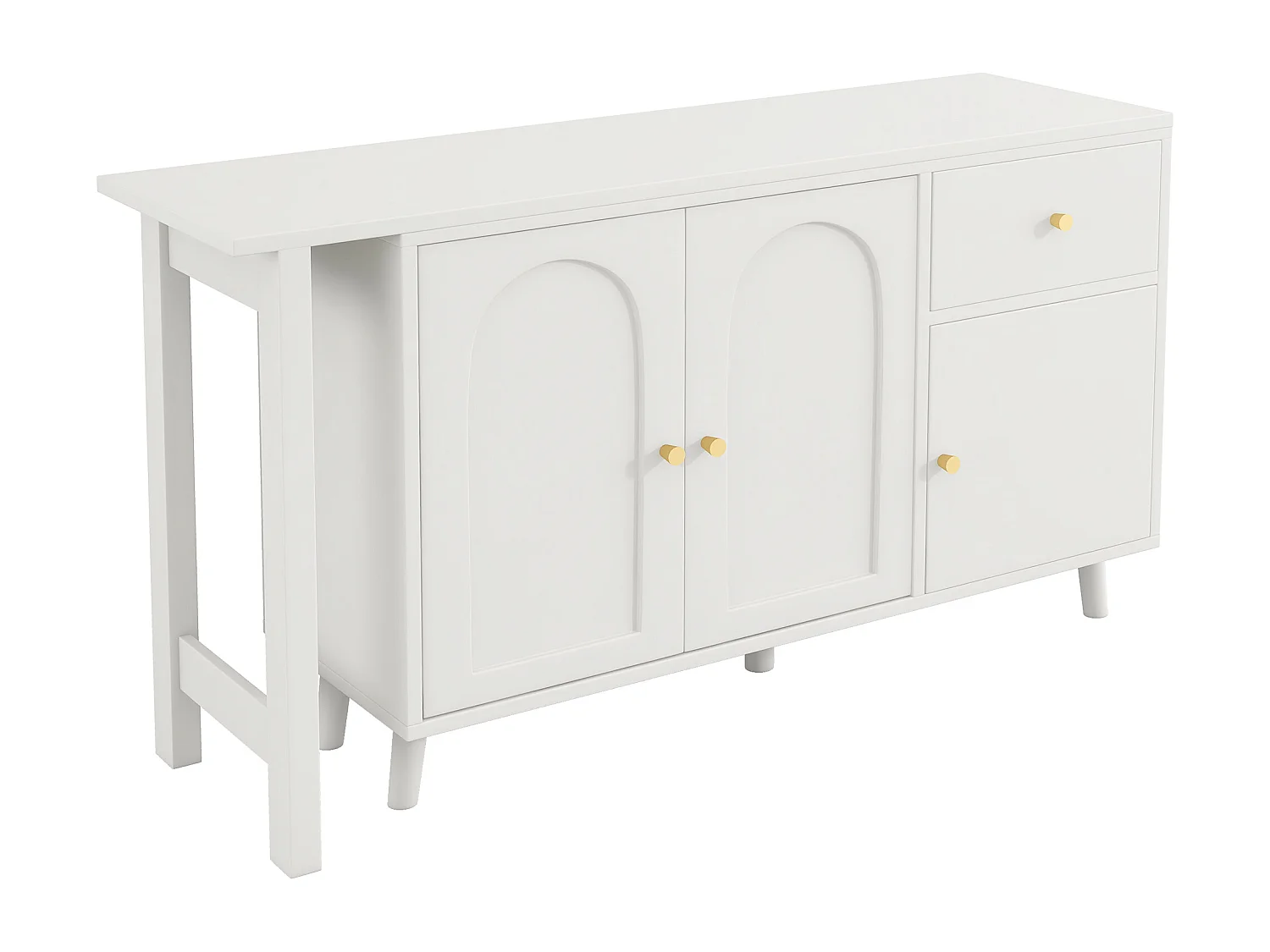 2-in-1 Schreibtisch 120×40×74,5 cm - 360° drehbar - 3 Türen und 1 Schublade - FSC-zertifiziert - weiß