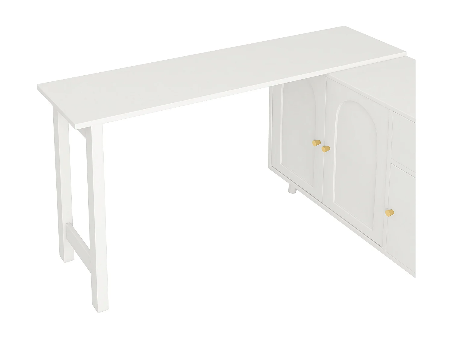 2-in-1 Schreibtisch 120×40×74,5 cm - 360° drehbar - 3 Türen und 1 Schublade - FSC-zertifiziert - weiß