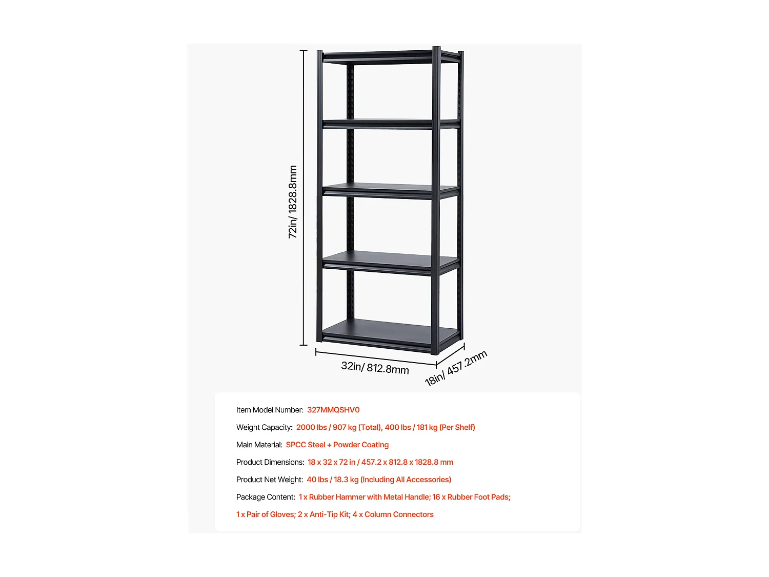 Scaffalature Metalliche per Garage SucceBuy Scaffali per Garage a 5 Ripiani, 46 cm P x 81 cm L x 183 cm A
