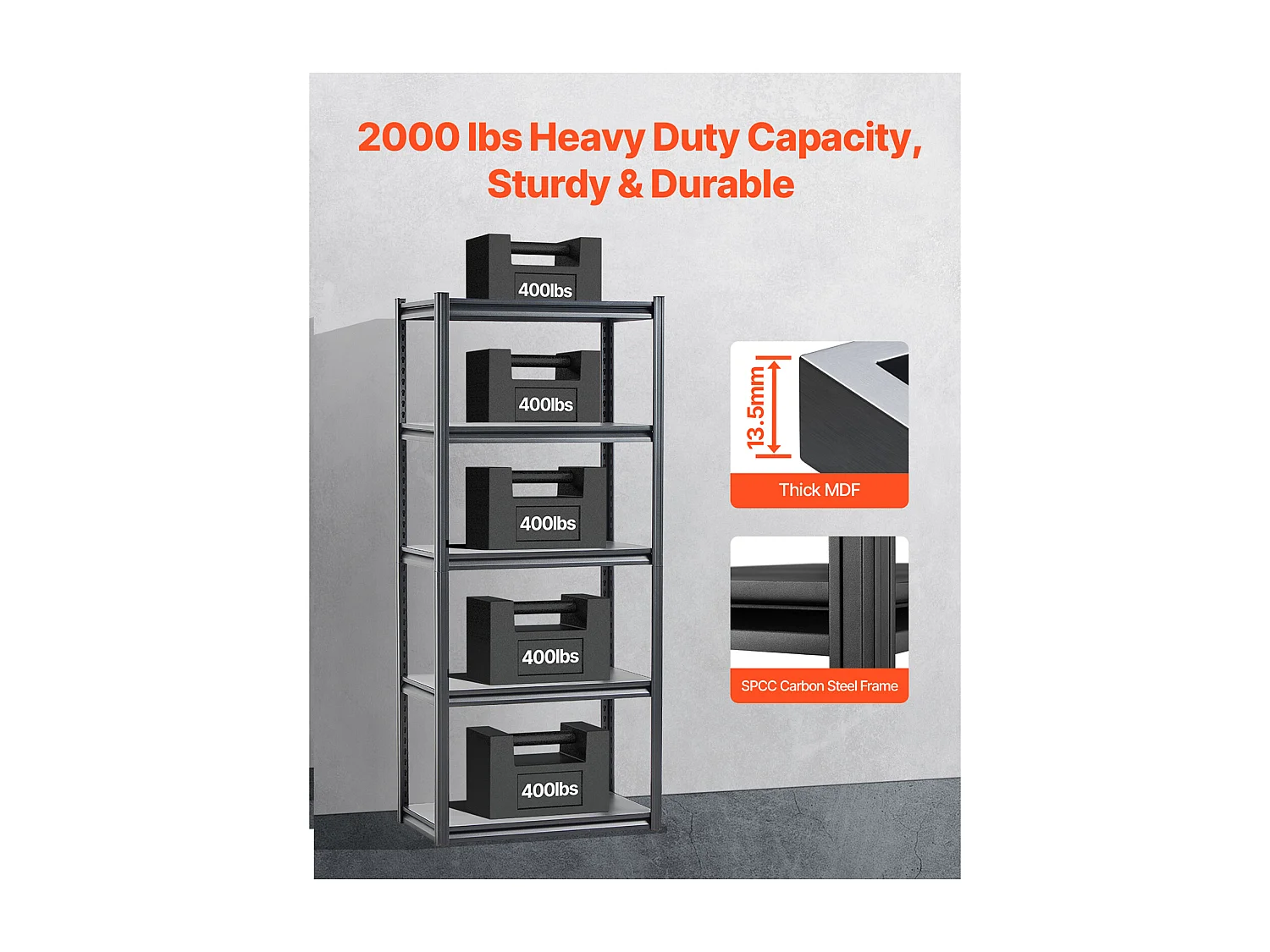 Scaffalature Metalliche per Garage SucceBuy Scaffali per Garage a 5 Ripiani, 46 cm P x 81 cm L x 183 cm A