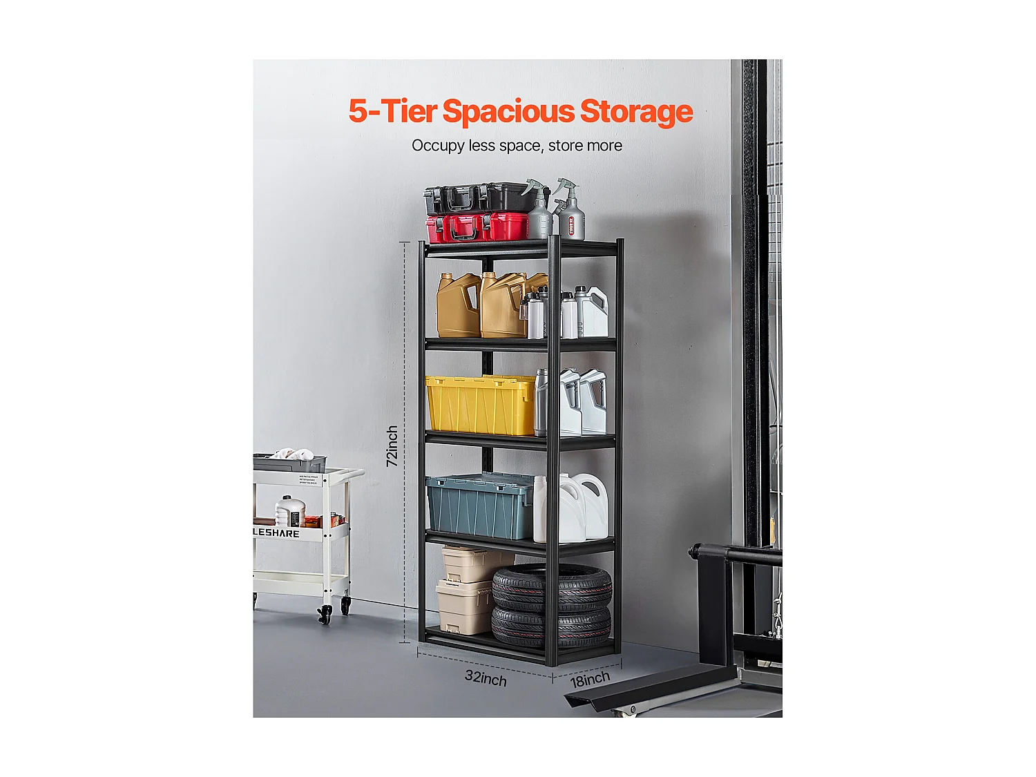 Scaffalature Metalliche per Garage SucceBuy Scaffali per Garage a 5 Ripiani, 46 cm P x 81 cm L x 183 cm A