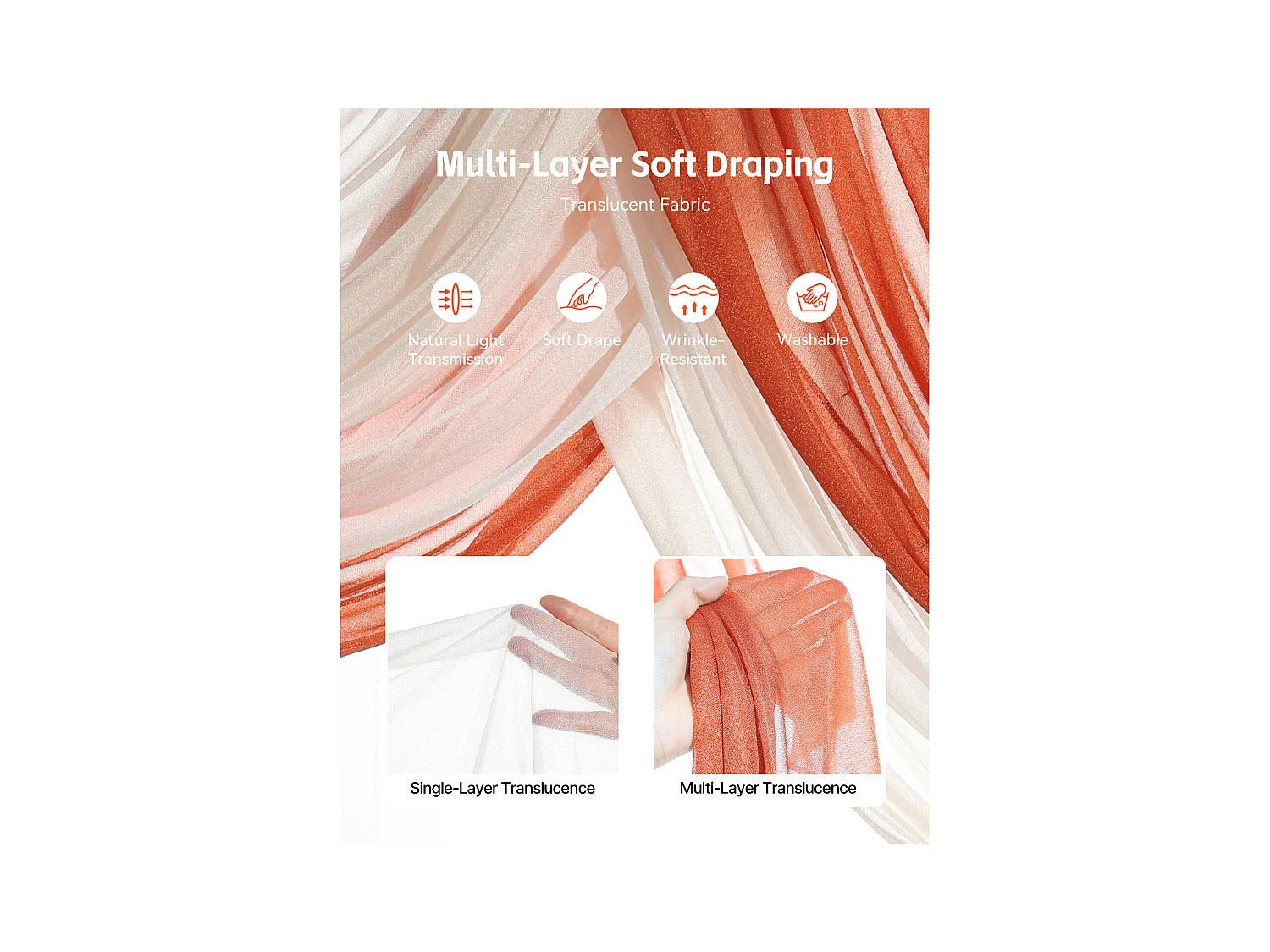 Arco de Boda SucceBuy Kit de Flores Artificiales para Arco de Boda - Naranja, 2 Flores y 3 Cortinas