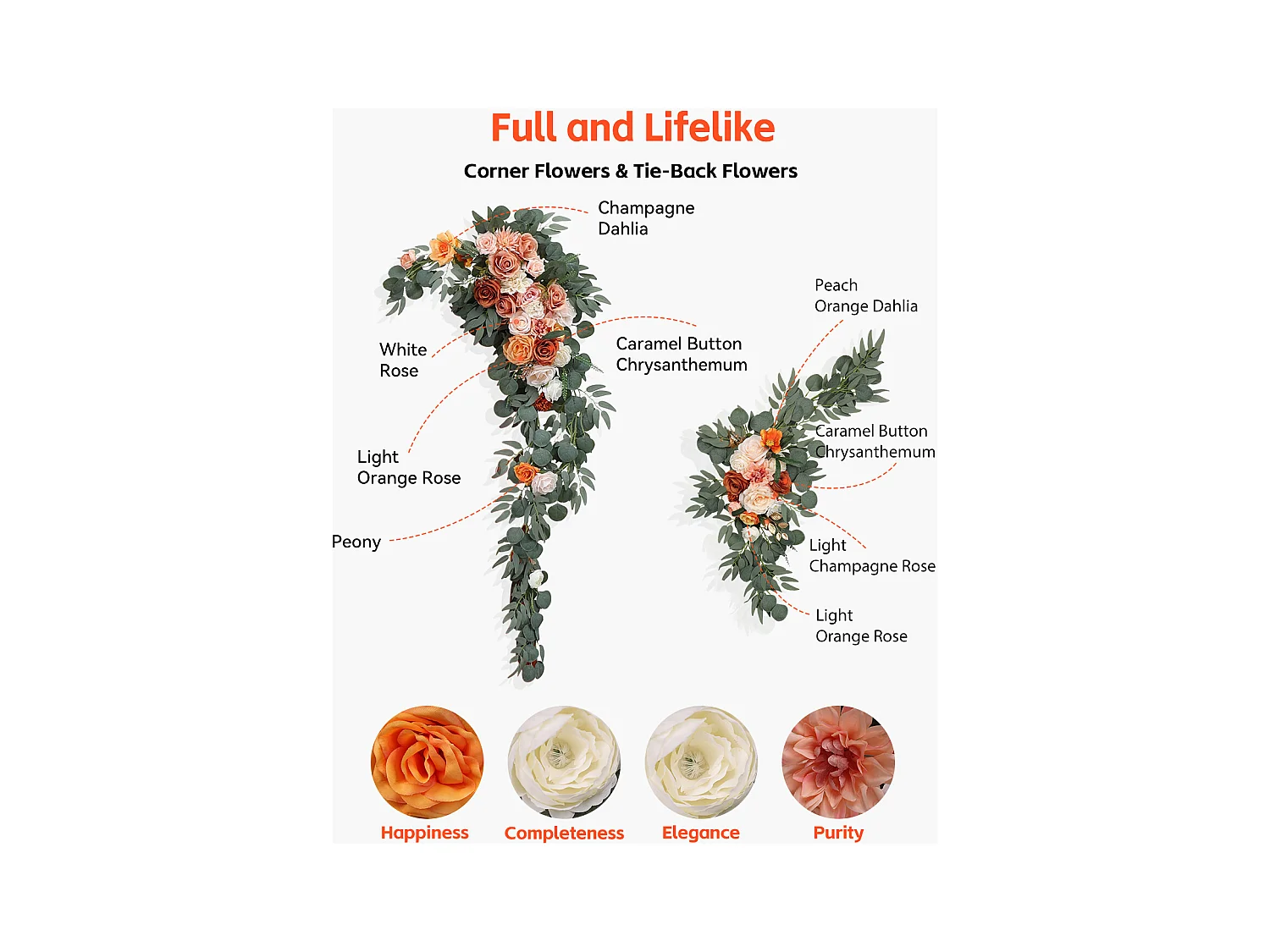 Arco de Boda SucceBuy Kit de Flores Artificiales para Arco de Boda - Naranja, 2 Flores y 3 Cortinas