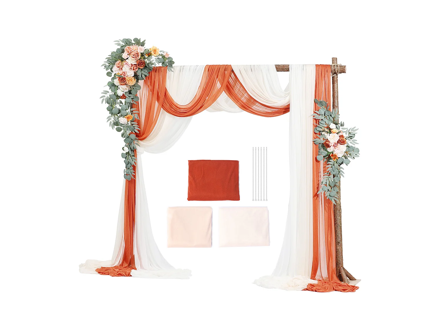 Arche de Mariage SucceBuy Kit de Fleurs Artificielles pour Arche de Mariage - Orange, 2 Fleurs et 3 Rideaux