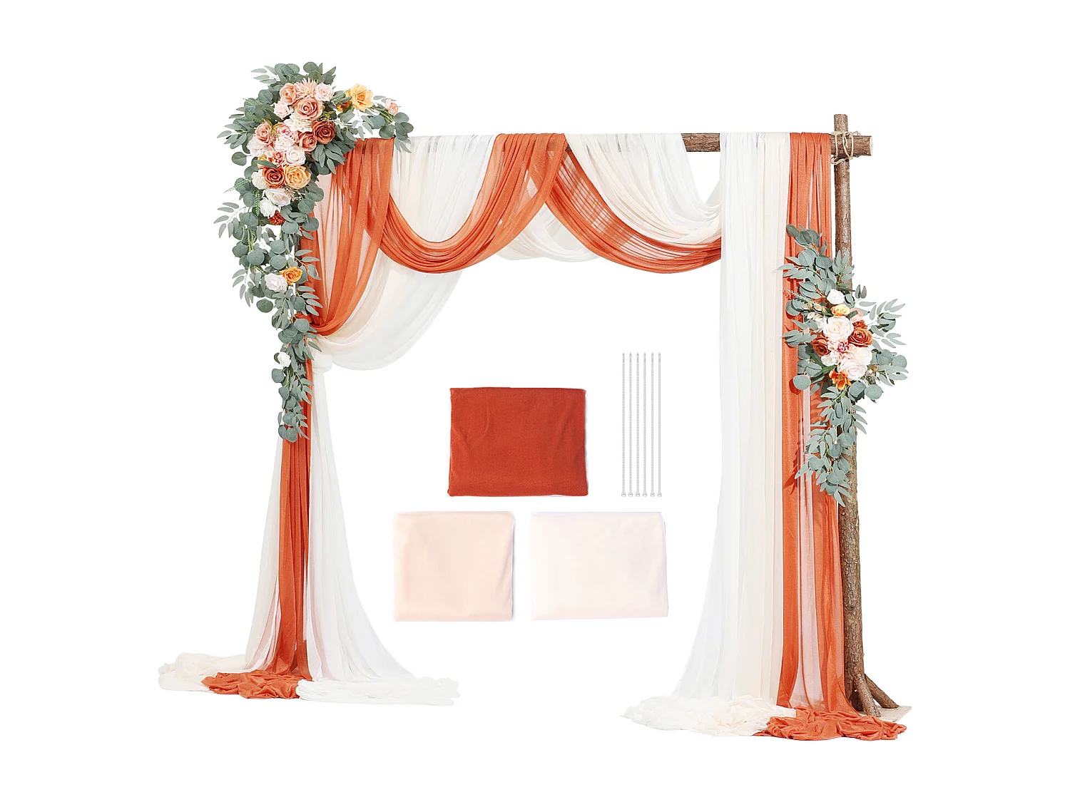 Arche de Mariage SucceBuy Kit de Fleurs Artificielles pour Arche de Mariage - Orange, 2 Fleurs et 3 Rideaux