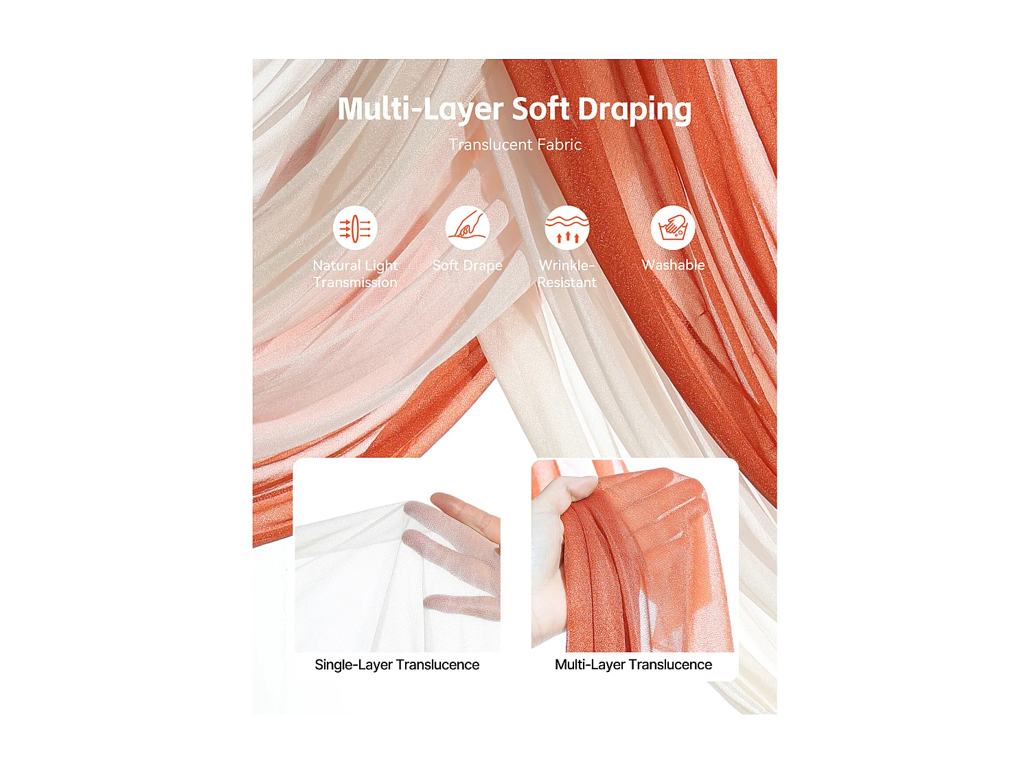 Arche de Mariage SucceBuy Kit de Fleurs Artificielles pour Arche de Mariage - Orange, 2 Fleurs et 3 Rideaux