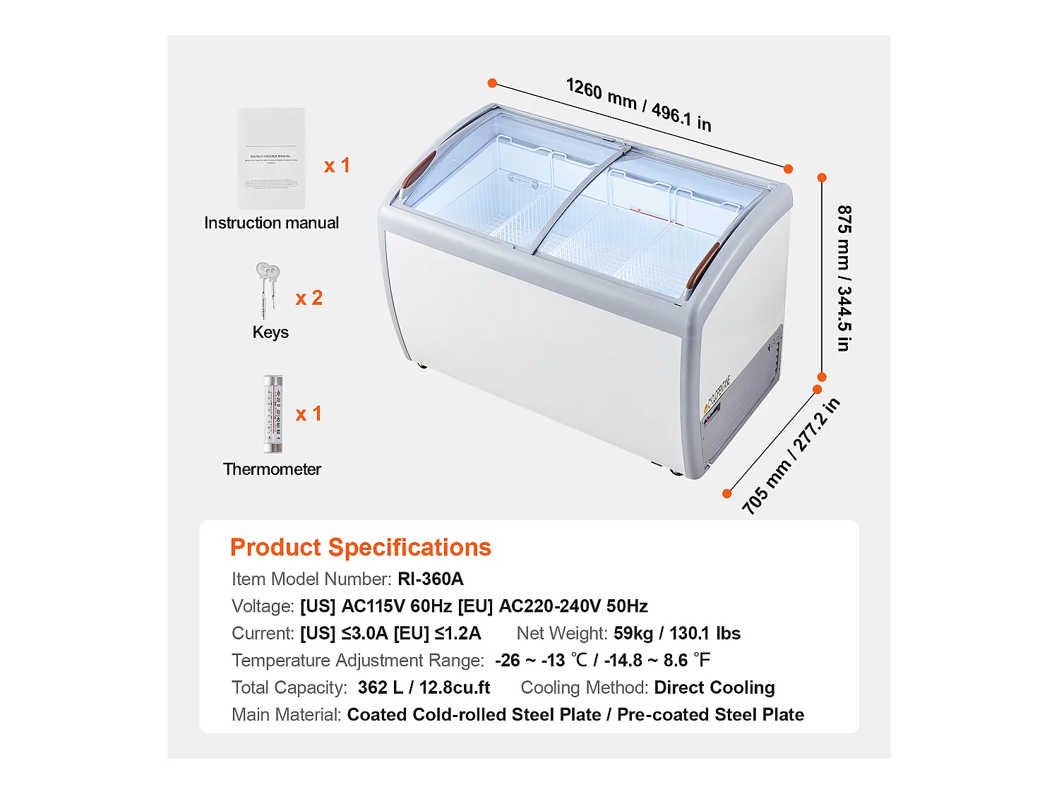 Vitrine Réfrigérée à Crème Glacée SucceBuy Vitrine à Glaces Gelato Commerciale 362L