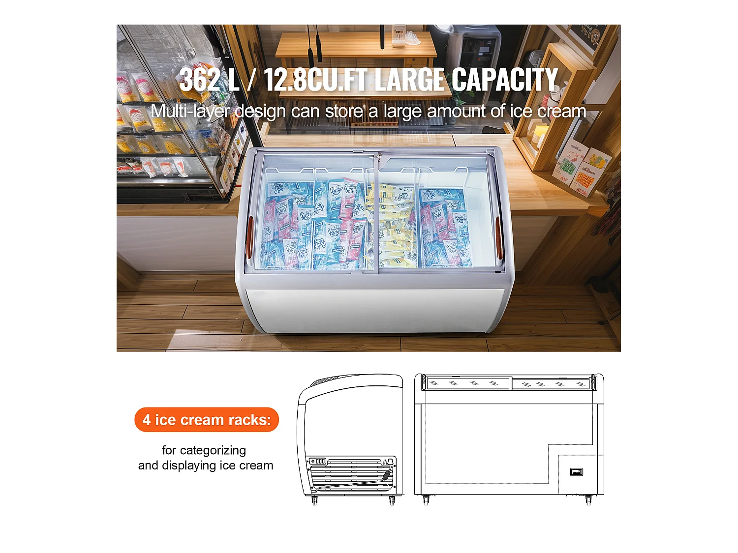 Vitrine Réfrigérée à Crème Glacée SucceBuy Vitrine à Glaces Gelato Commerciale 362L