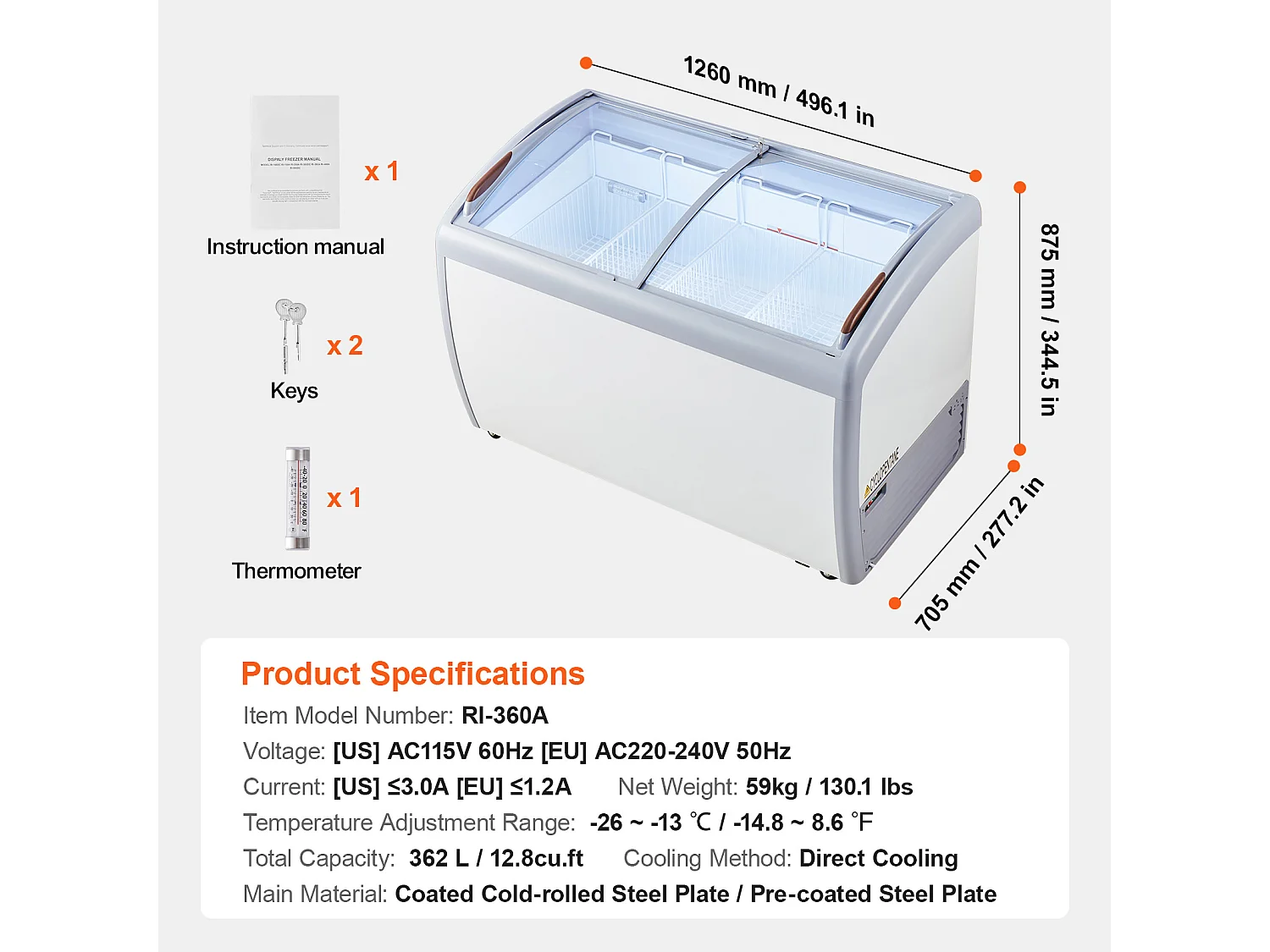 Kühlvitrine für Speiseeis SucceBuy Gewerbliche Eistheke Gelato 362L