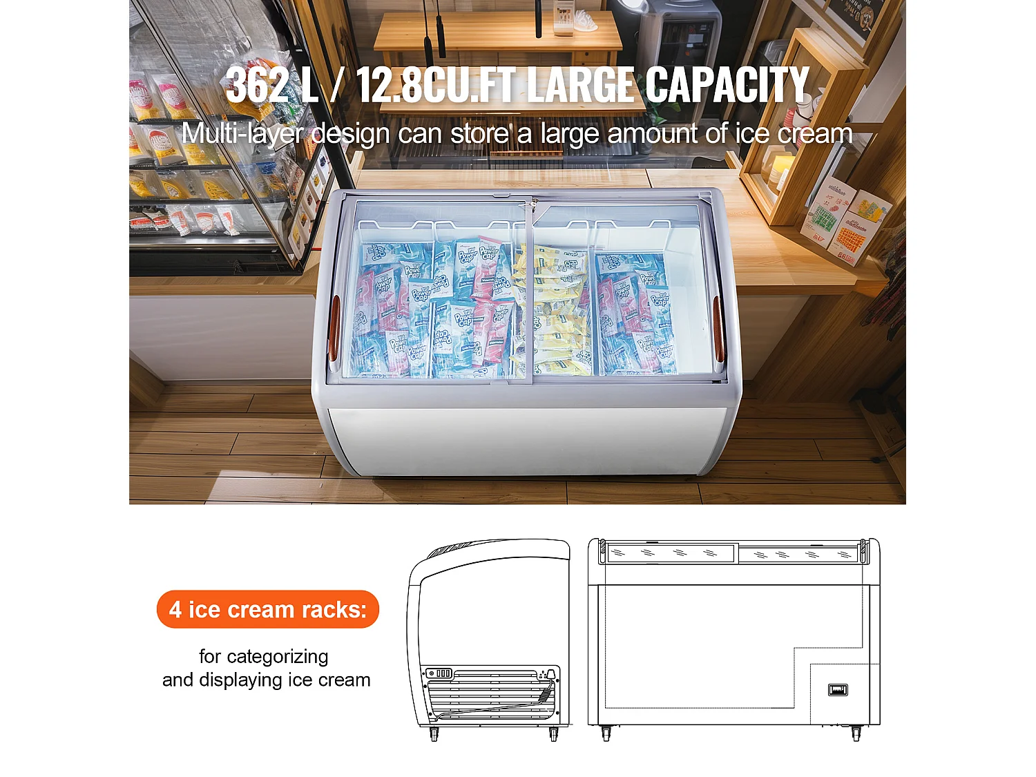 Kühlvitrine für Speiseeis SucceBuy Gewerbliche Eistheke Gelato 362L