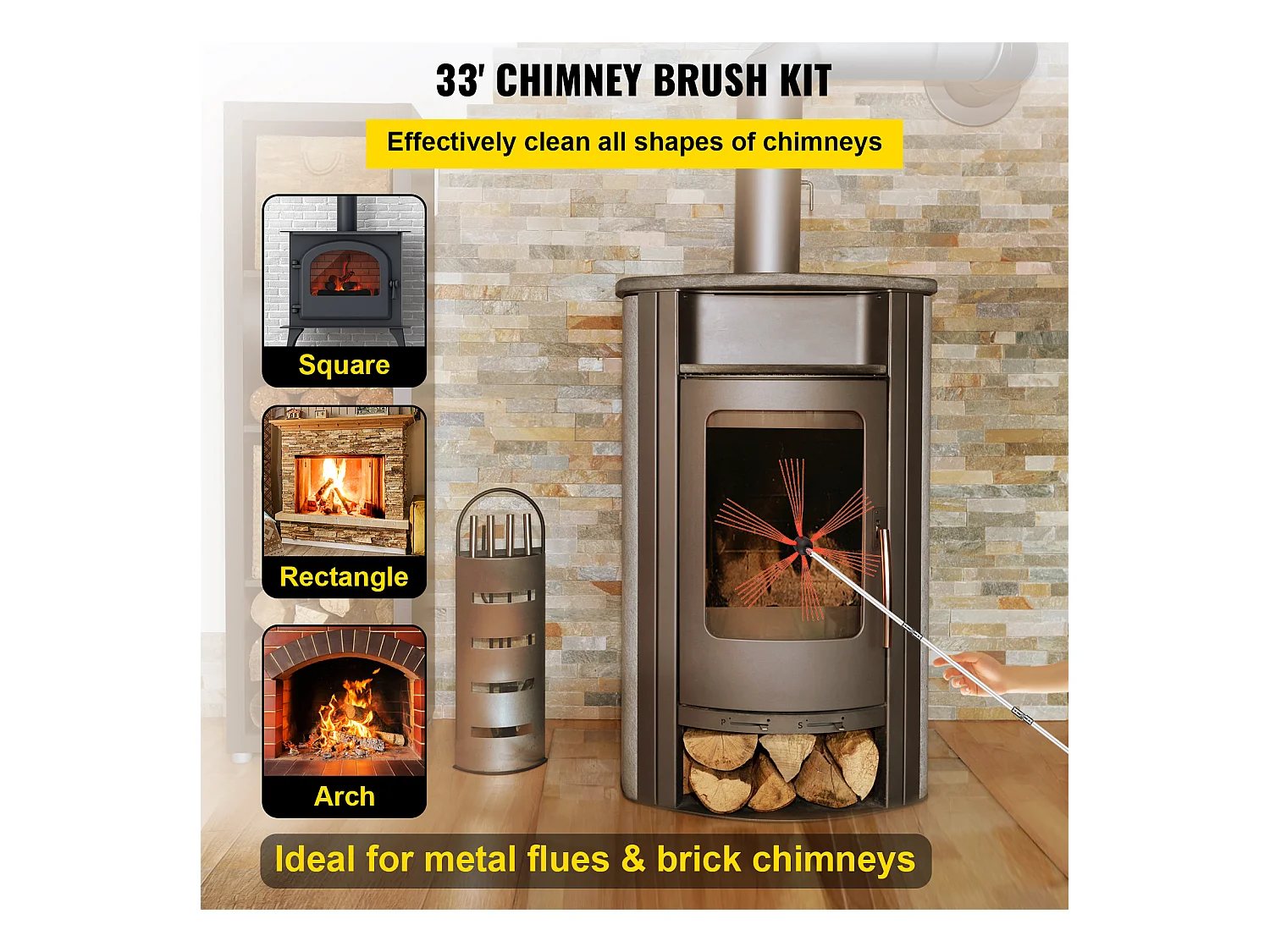 Brosse de Cheminée Kit SucceBuy, 84 cm, Kit de Nettoyage pour Mangeoire à Suie