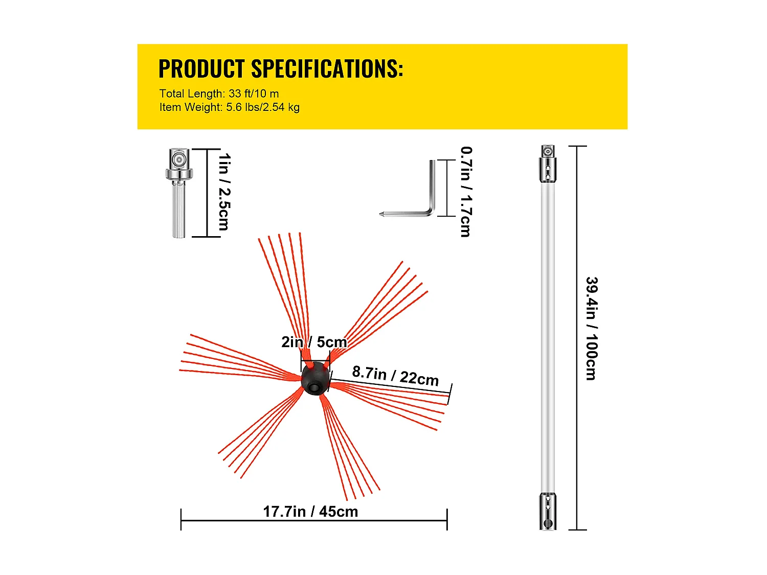 Brosse de Cheminée Kit SucceBuy, 84 cm, Kit de Nettoyage pour Mangeoire à Suie