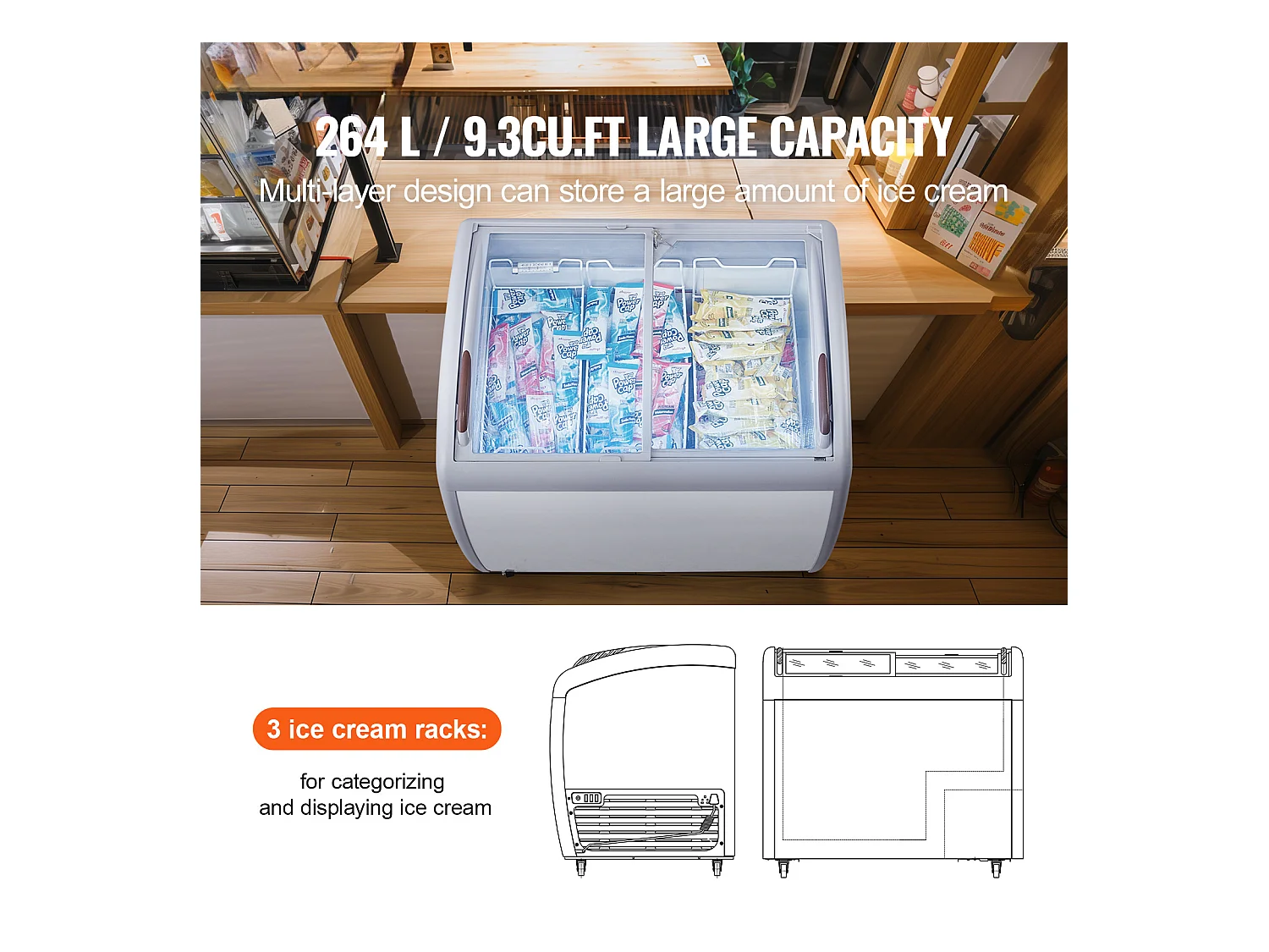 Vitrine Réfrigérée à Crème Glacée SucceBuy Vitrine à Glaces Gelato Commerciale 264L