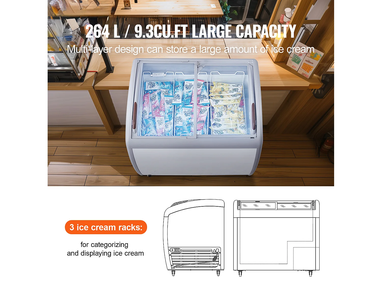 Vitrine Réfrigérée à Crème Glacée SucceBuy Vitrine à Glaces Gelato Commerciale 264L