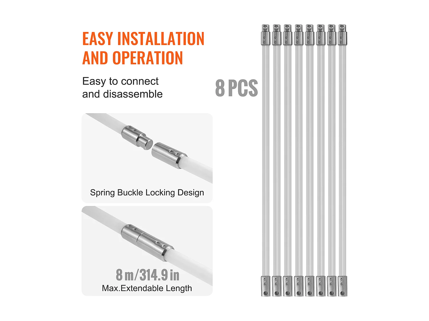 Brosse de Cheminée Kit  SucceBuy, 66 cm, Brosse Rotative avec 8 Tiges en Nylon, Convient aux Tuyaux