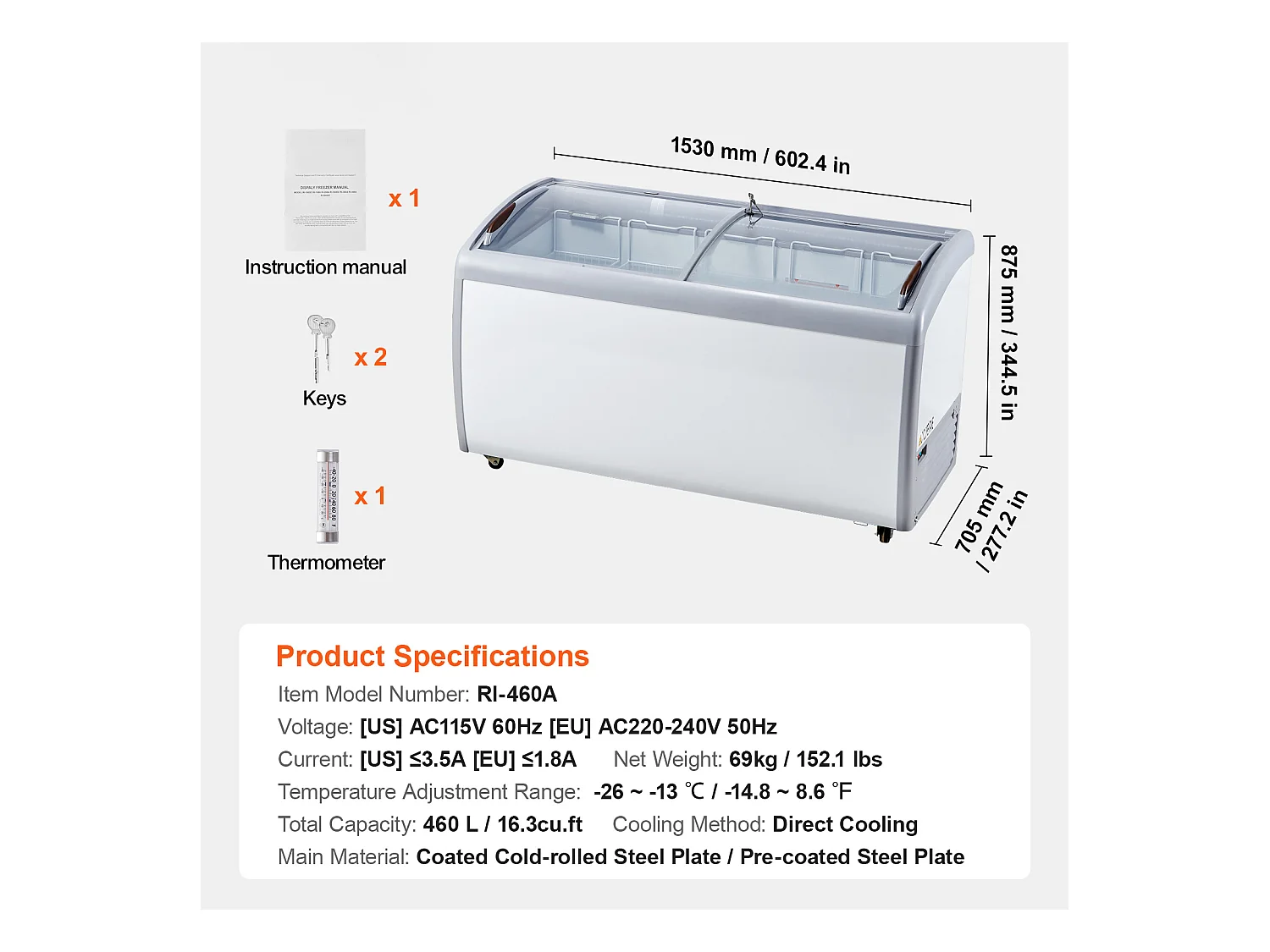Vitrine Réfrigérée à Crème Glacée SucceBuy Vitrine à Glaces Gelato Commerciale 460L