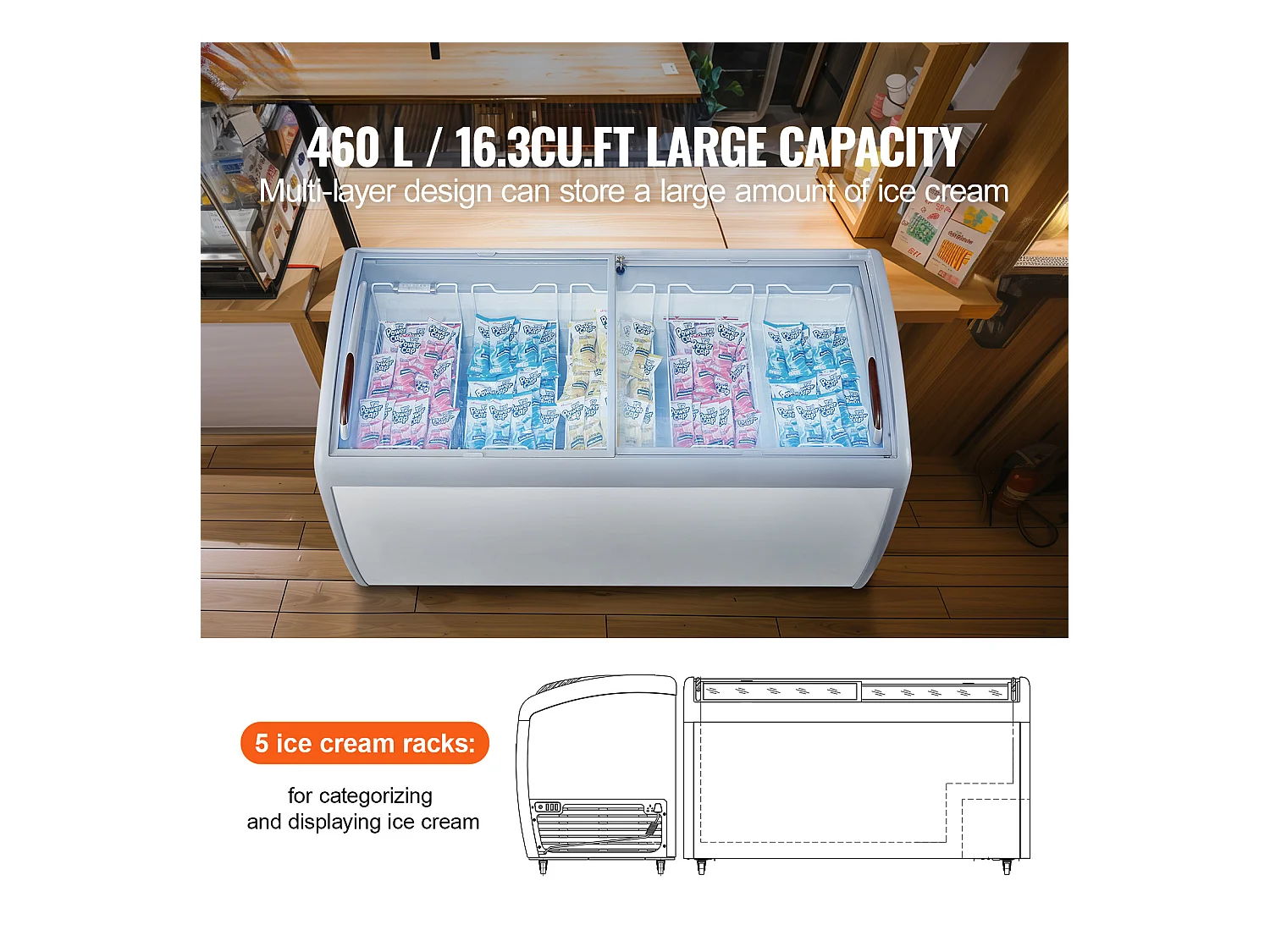 Vitrine Réfrigérée à Crème Glacée SucceBuy Vitrine à Glaces Gelato Commerciale 460L