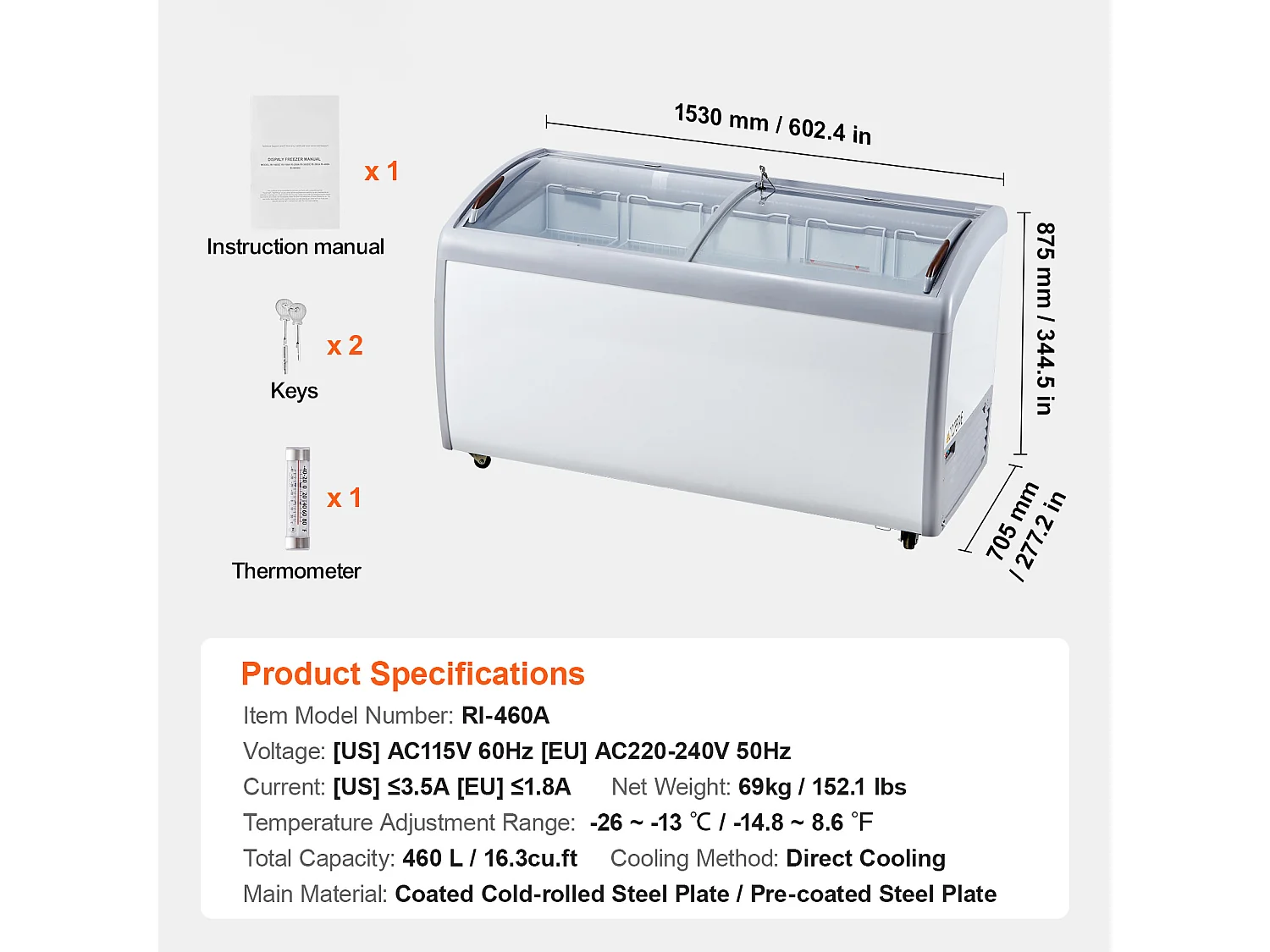 Vitrine Réfrigérée à Crème Glacée SucceBuy Vitrine à Glaces Gelato Commerciale 460L