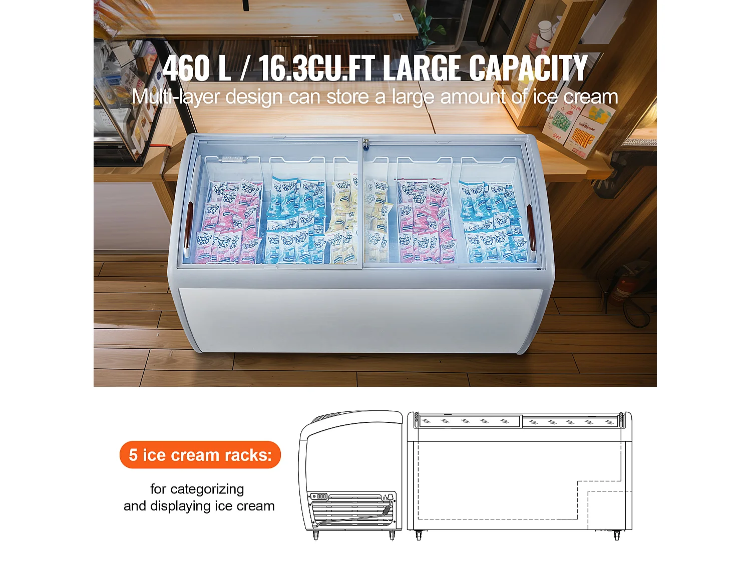 Vitrine Réfrigérée à Crème Glacée SucceBuy Vitrine à Glaces Gelato Commerciale 460L