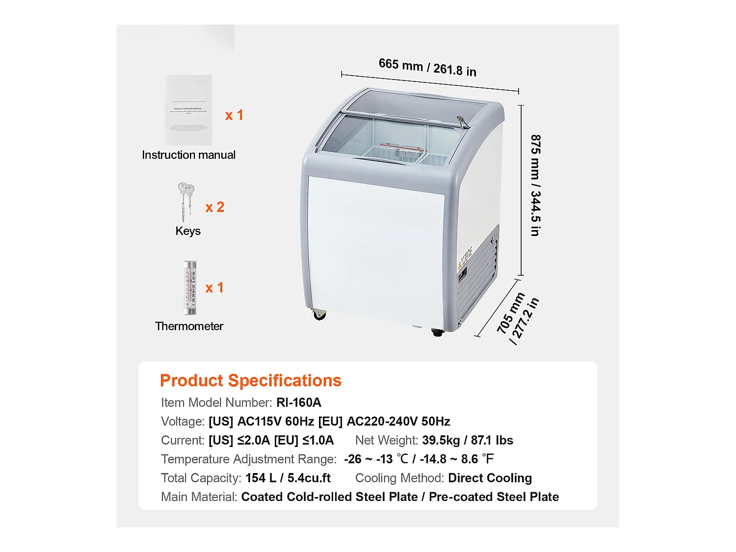 Vitrine Réfrigérée à Crème Glacée SucceBuy Vitrine à Glaces Gelato Commerciale 154L
