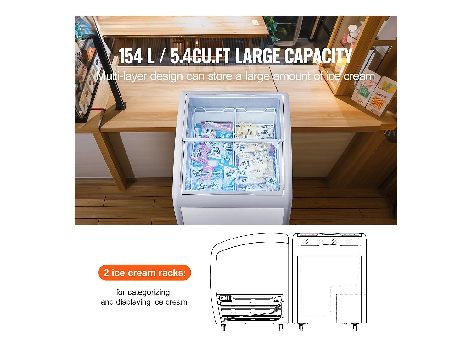 Vitrine Réfrigérée à Crème Glacée SucceBuy Vitrine à Glaces Gelato Commerciale 154L