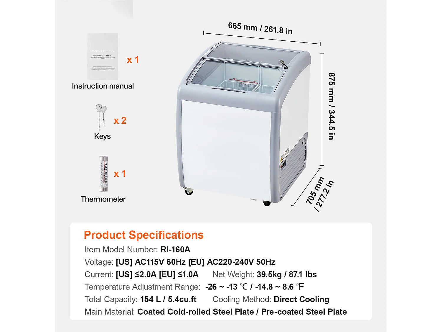 Vitrine Réfrigérée à Crème Glacée SucceBuy Vitrine à Glaces Gelato Commerciale 154L
