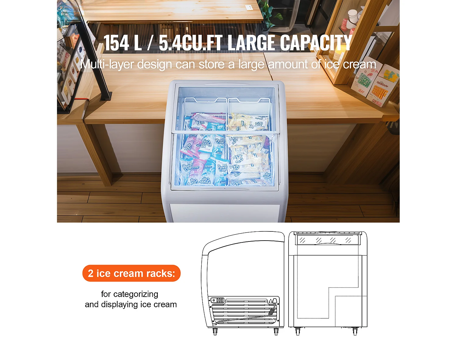 Vitrine Réfrigérée à Crème Glacée SucceBuy Vitrine à Glaces Gelato Commerciale 154L