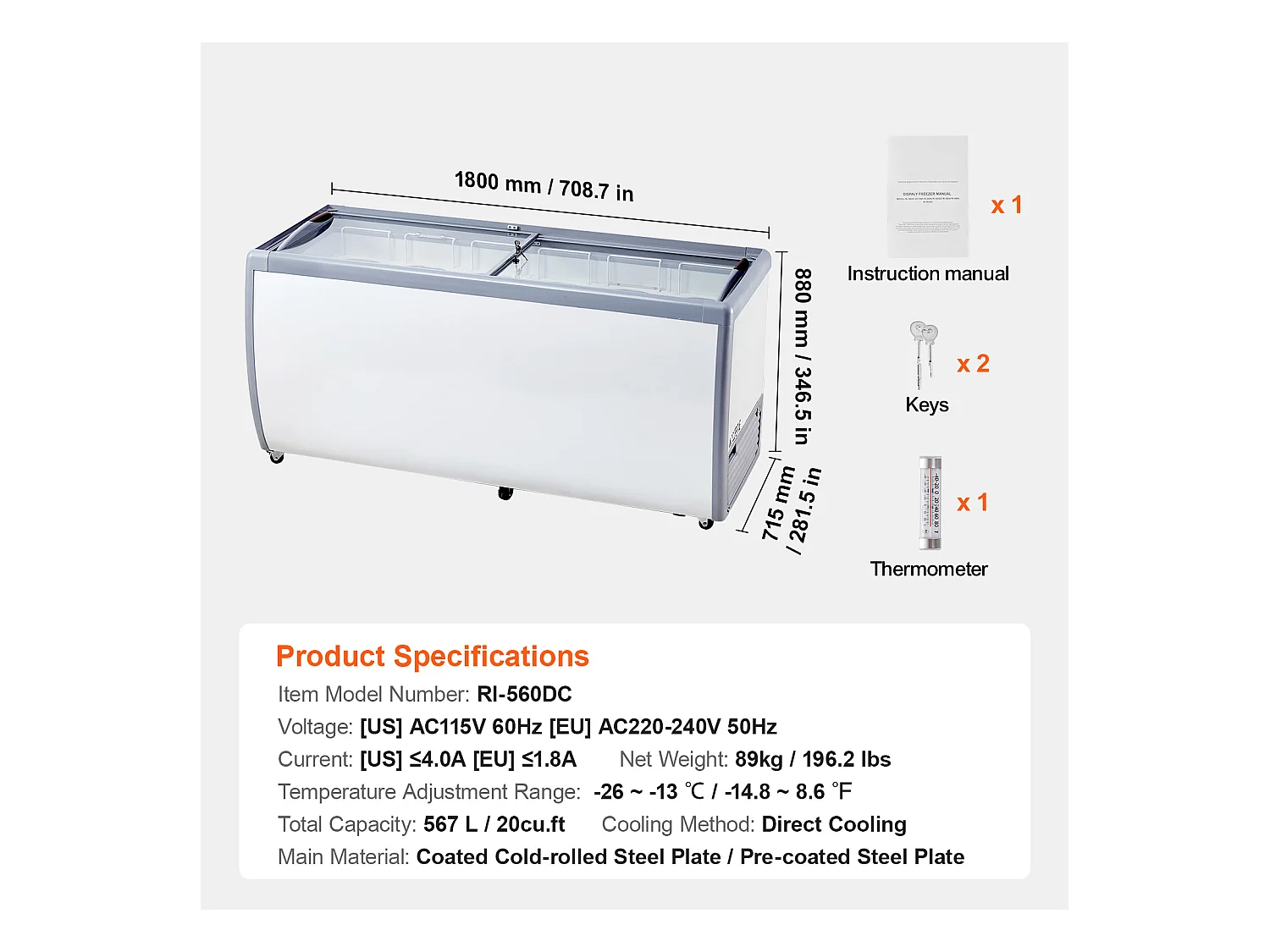 Vitrine Réfrigérée à Crème Glacée SucceBuy Vitrine à Glaces Gelato Commerciale 370L