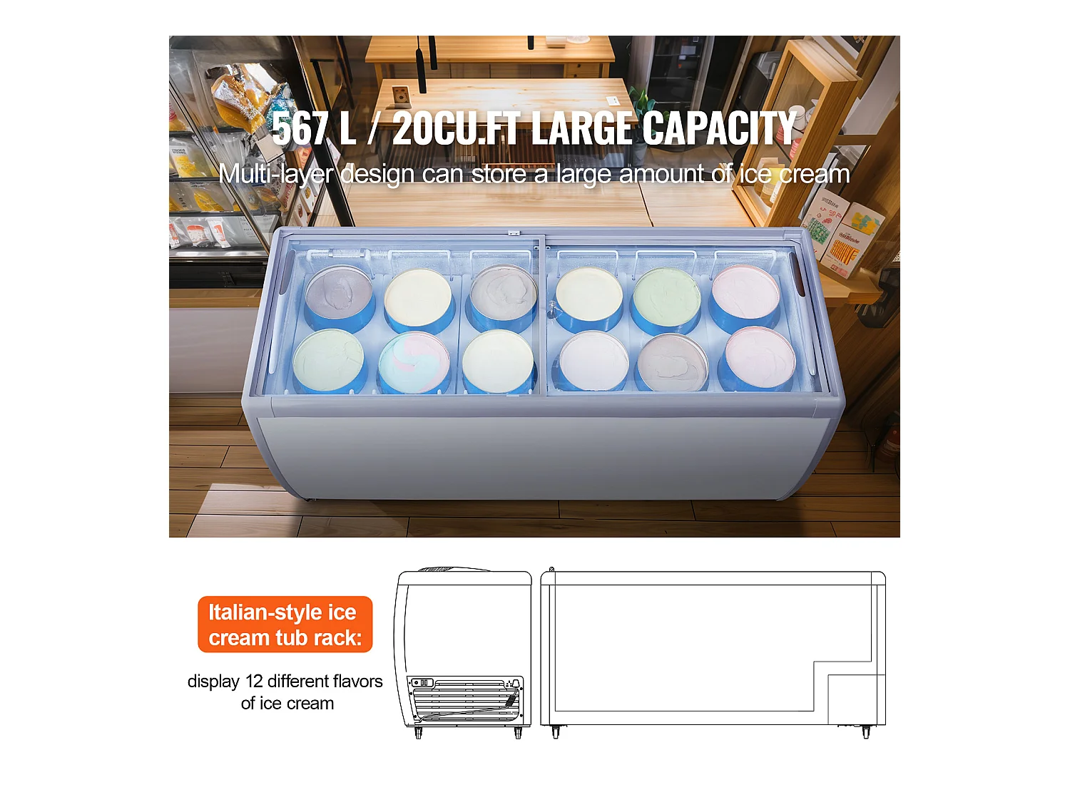 Vitrine Réfrigérée à Crème Glacée SucceBuy Vitrine à Glaces Gelato Commerciale 370L