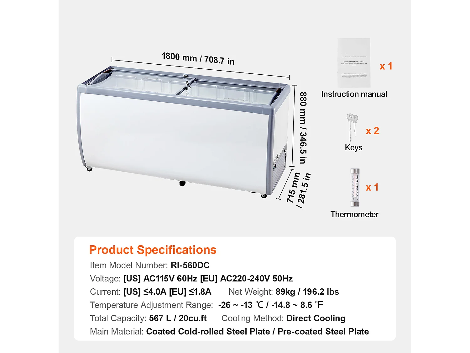 Vitrine Réfrigérée à Crème Glacée SucceBuy Vitrine à Glaces Gelato Commerciale 370L