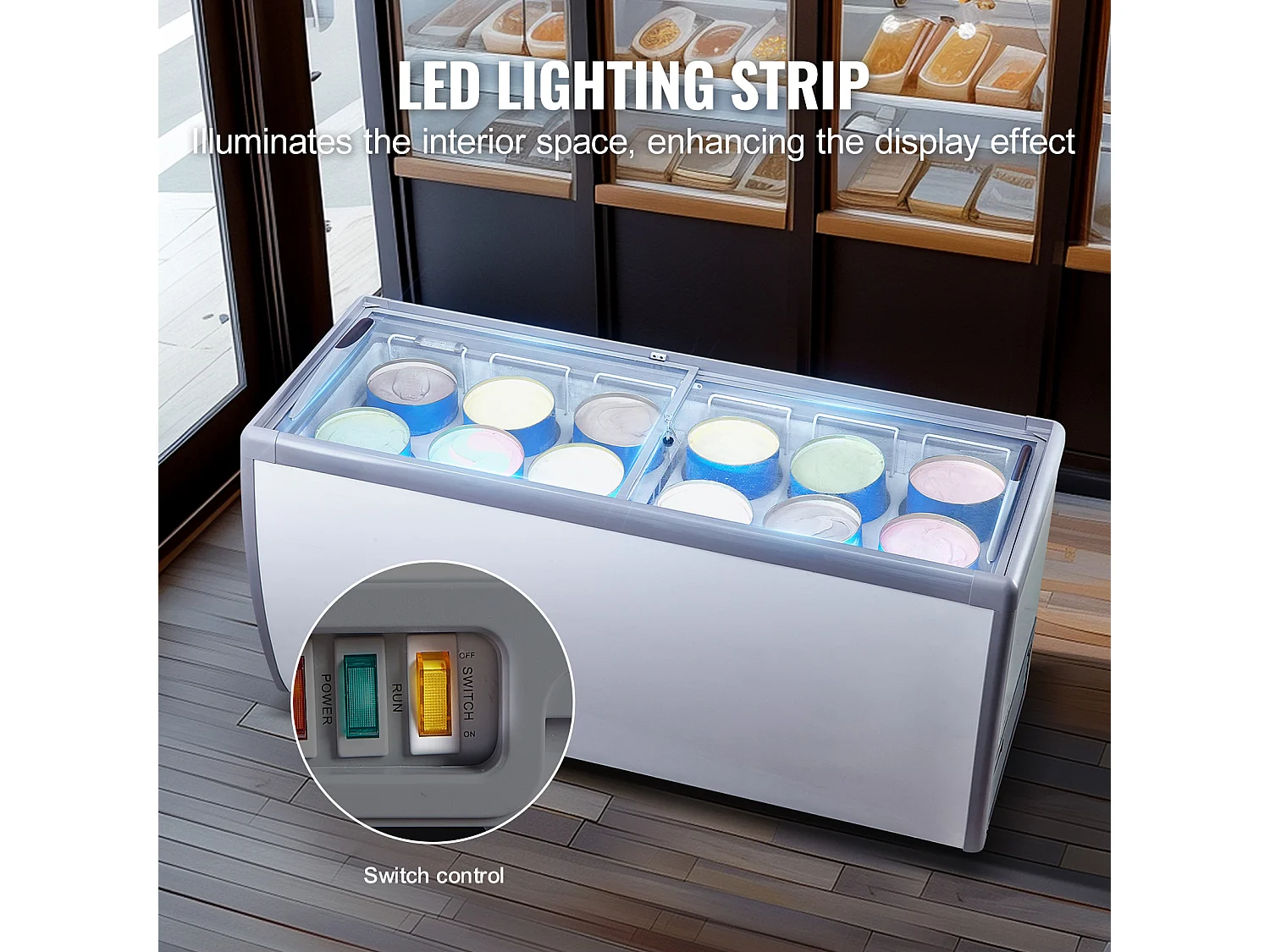 Vitrine Réfrigérée à Crème Glacée SucceBuy Vitrine à Glaces Gelato Commerciale 370L