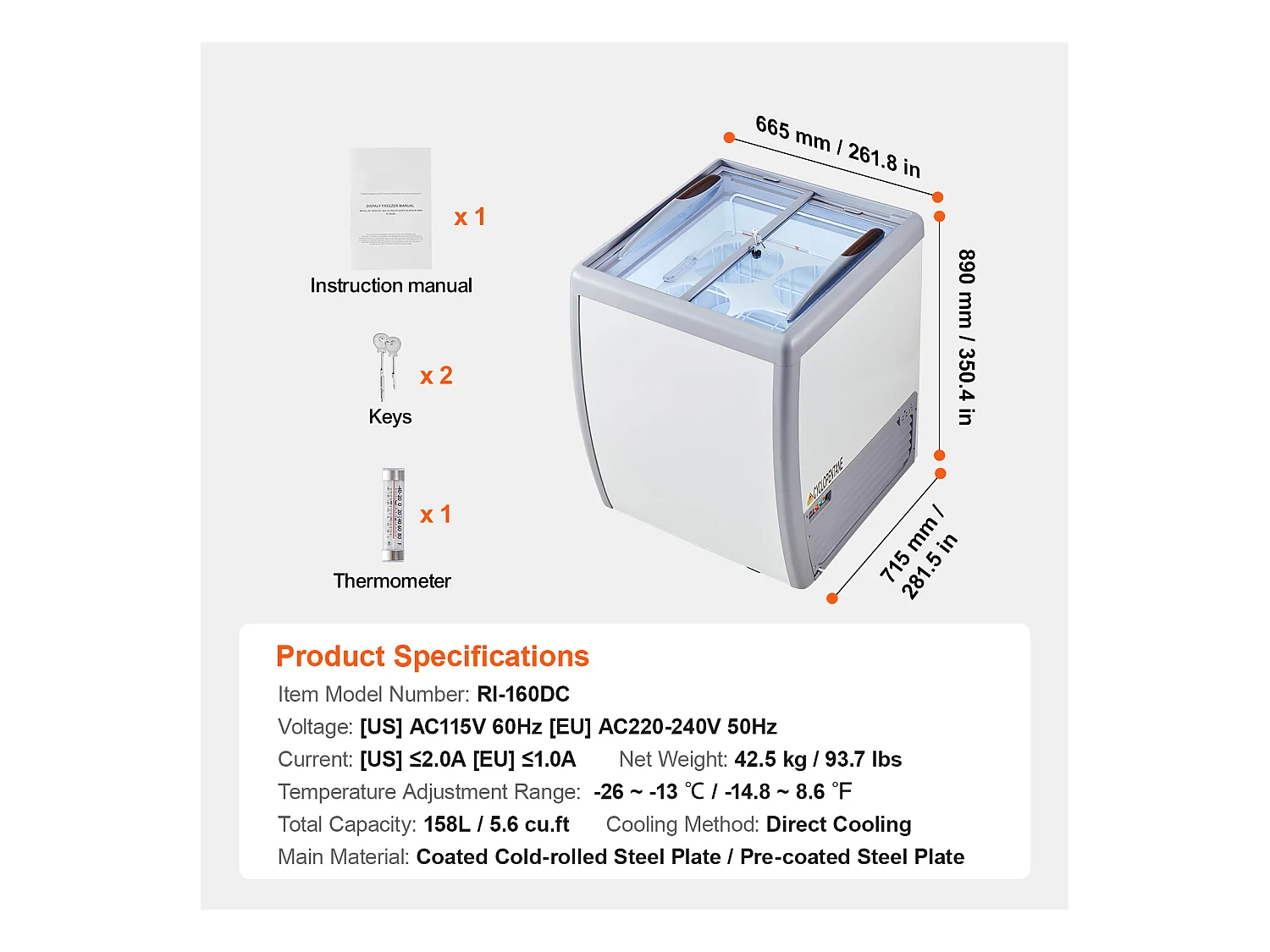 Vitrine Réfrigérée à Crème Glacée SucceBuy Vitrine à Glaces Gelato Commerciale 158L