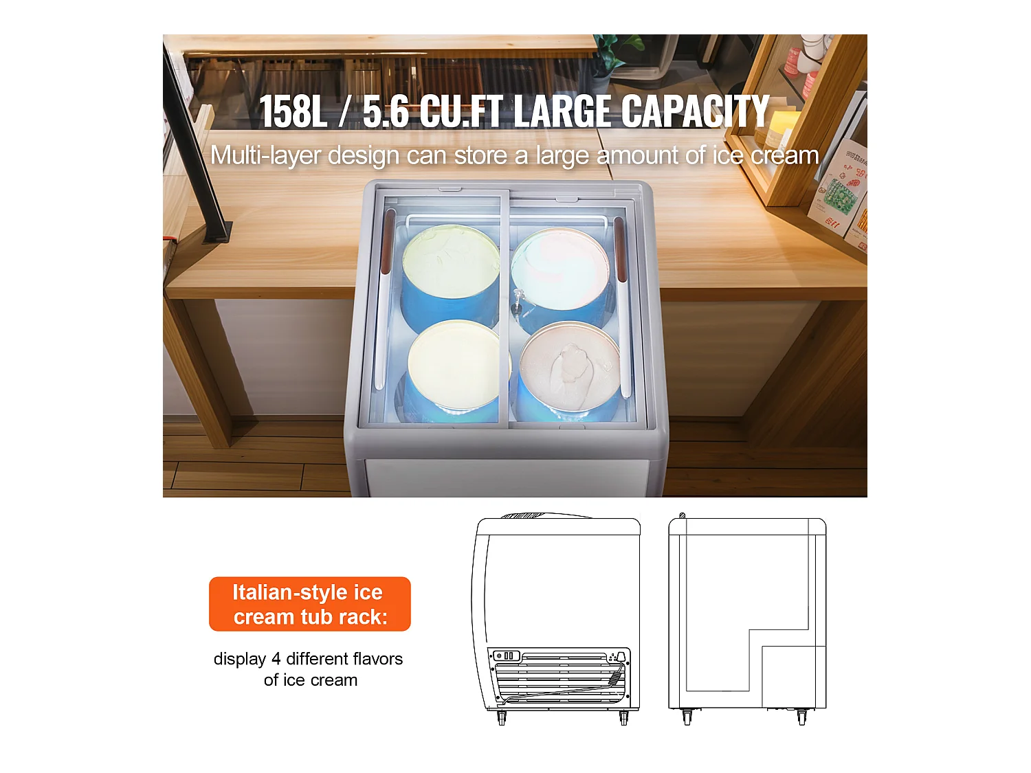 Vitrine Réfrigérée à Crème Glacée SucceBuy Vitrine à Glaces Gelato Commerciale 158L