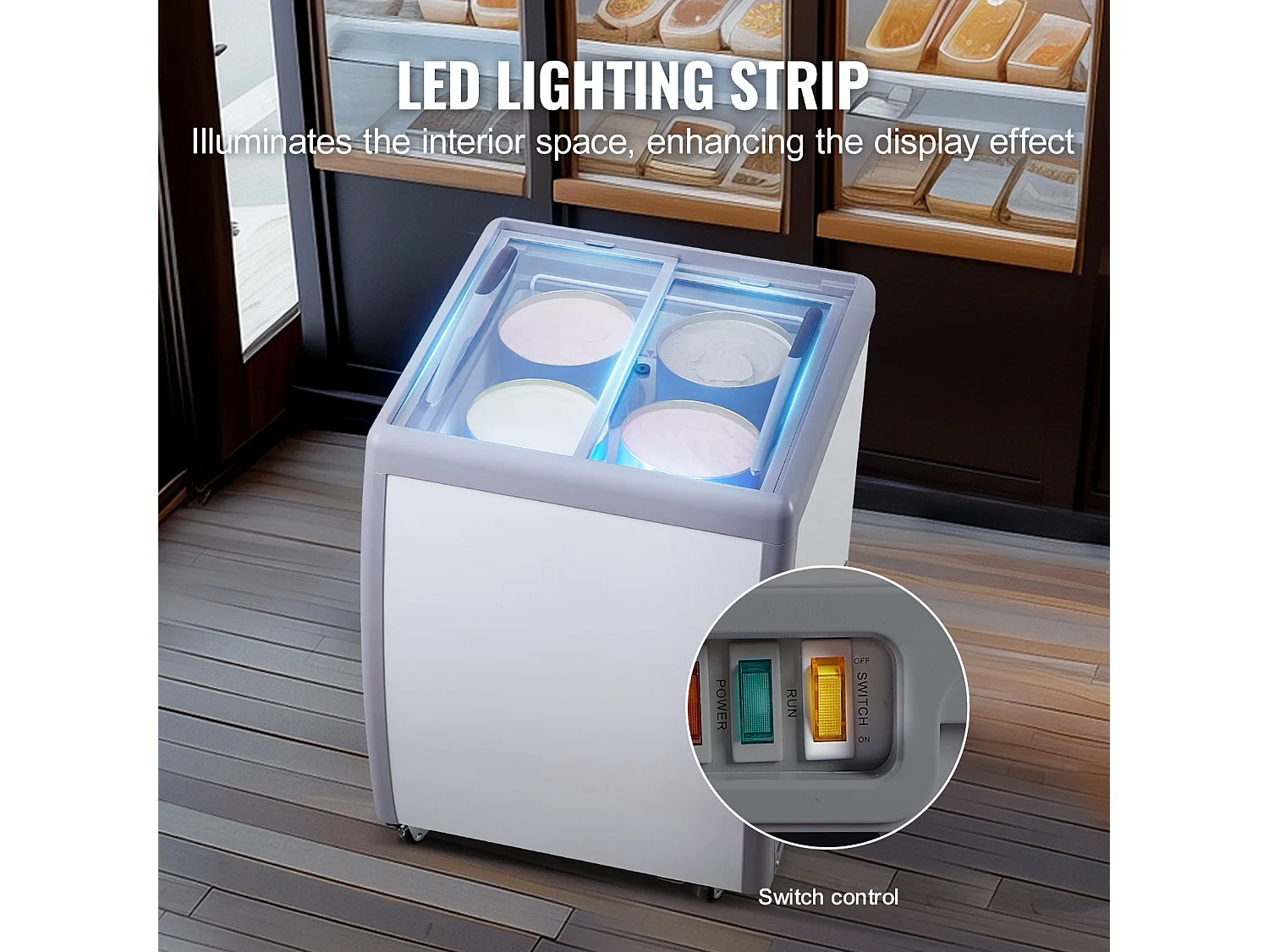 Vitrine Réfrigérée à Crème Glacée SucceBuy Vitrine à Glaces Gelato Commerciale 158L