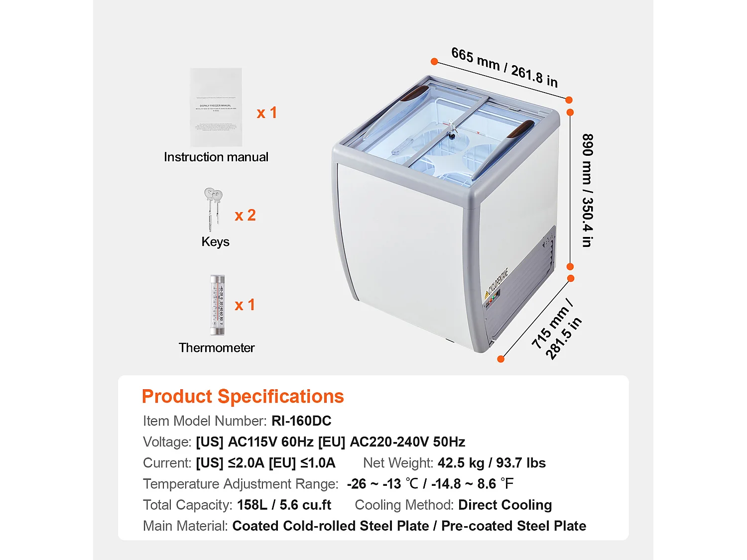 Vitrine Réfrigérée à Crème Glacée SucceBuy Vitrine à Glaces Gelato Commerciale 158L