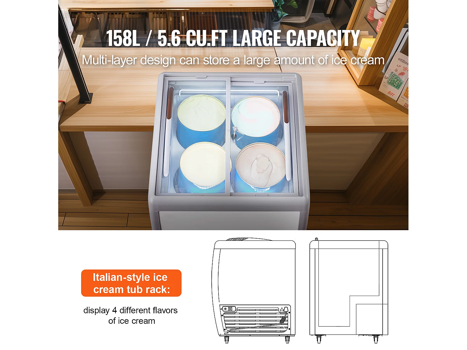 Vitrine Réfrigérée à Crème Glacée SucceBuy Vitrine à Glaces Gelato Commerciale 158L