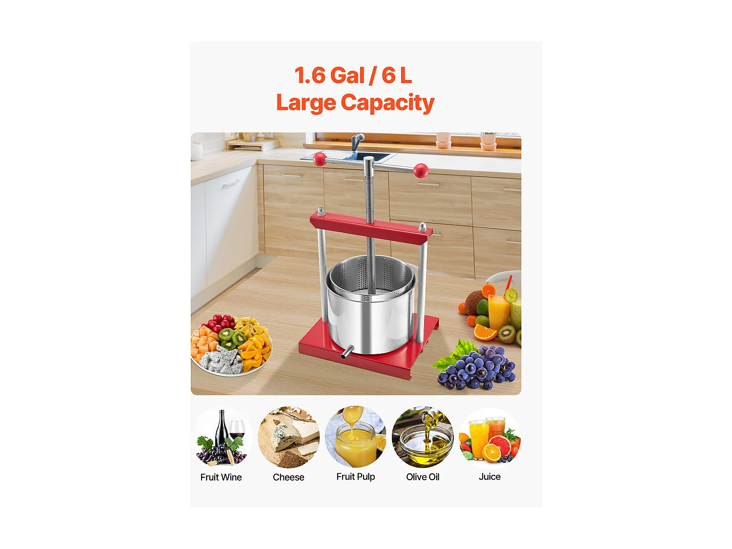 Pigiama Manuale per Frutta SucceBuy, 6 L in Acciaio Inossidabile da Cucina, per la Produzione di Vino