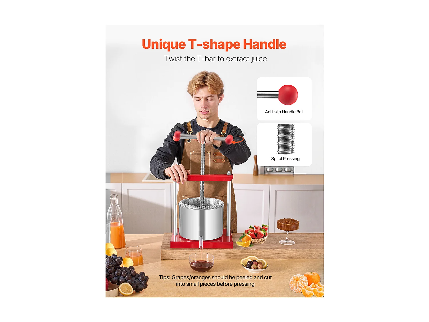 Pigiama Manuale per Frutta SucceBuy, 6 L in Acciaio Inossidabile da Cucina, per la Produzione di Vino