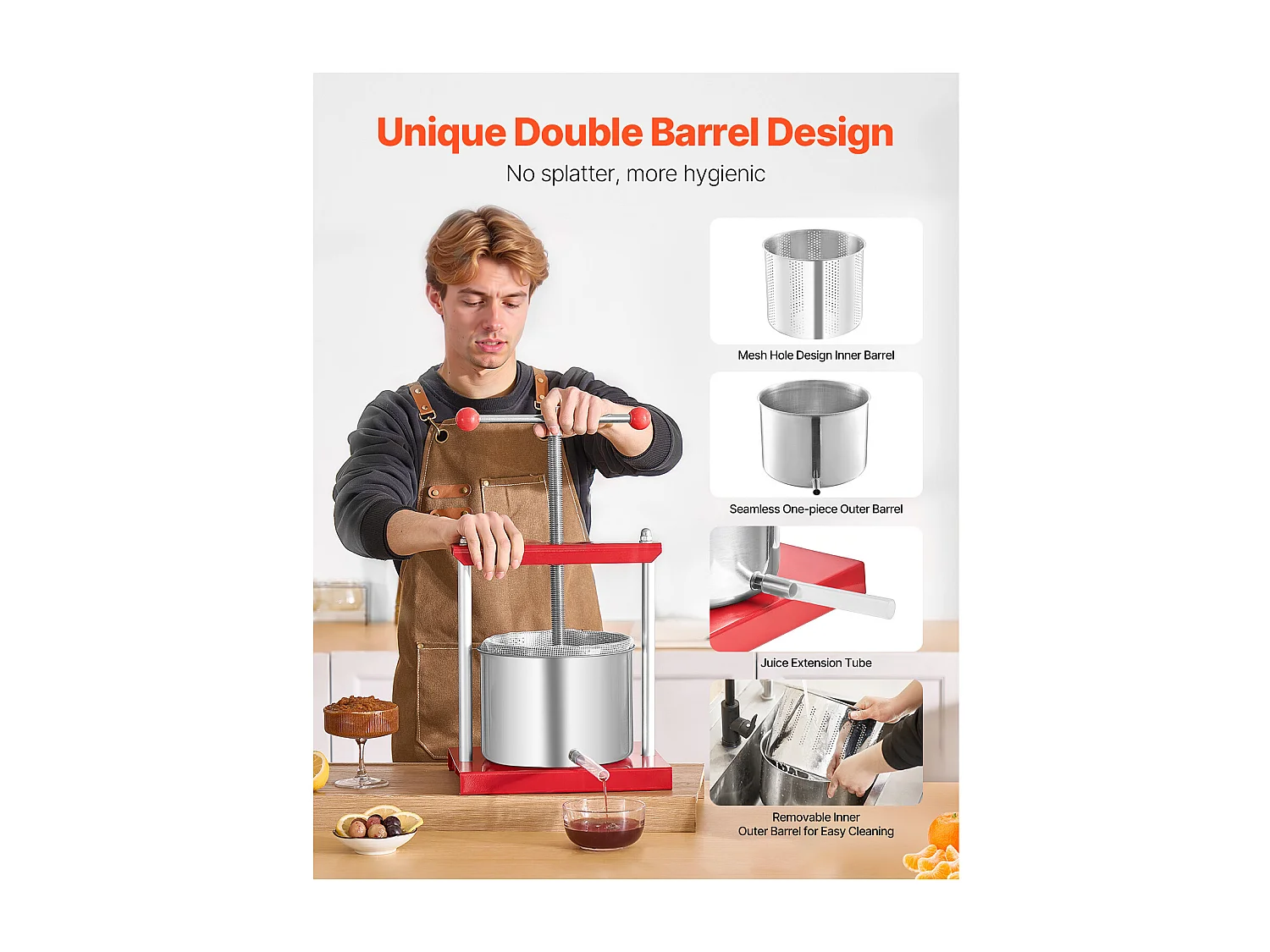 Pigiama Manuale per Frutta SucceBuy, 6 L in Acciaio Inossidabile da Cucina, per la Produzione di Vino