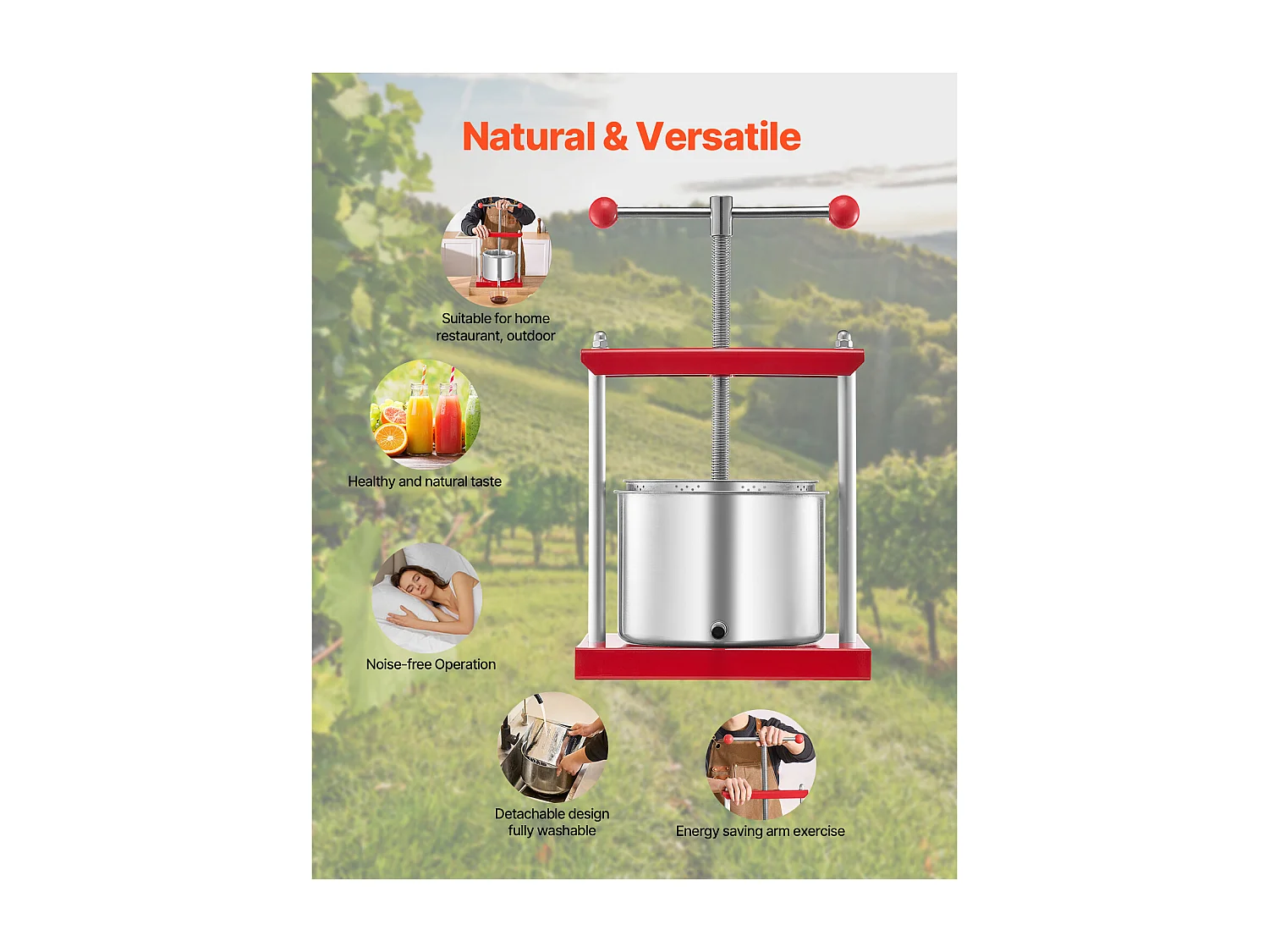 Pigiama Manuale per Frutta SucceBuy, 6 L in Acciaio Inossidabile da Cucina, per la Produzione di Vino