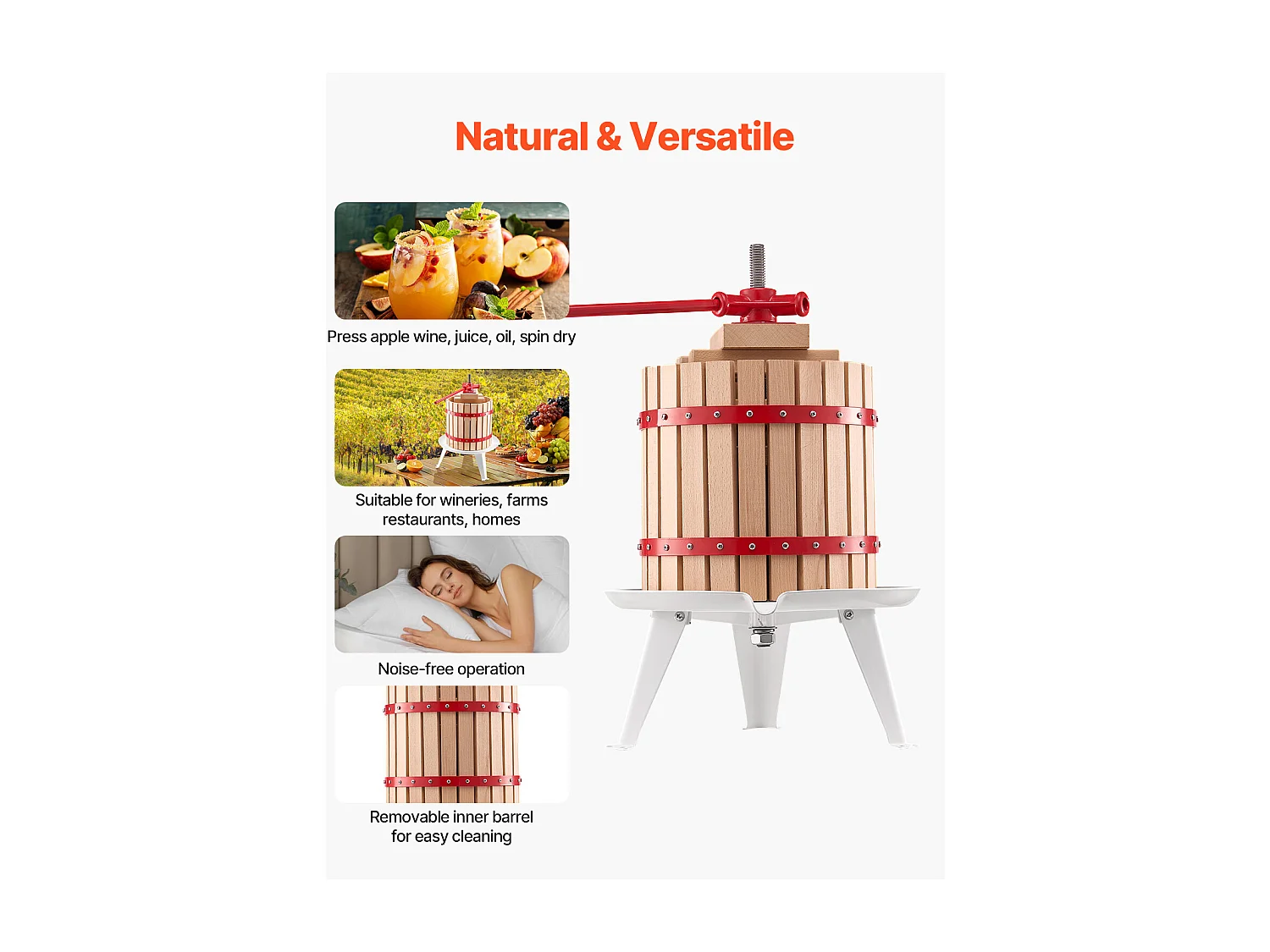 Pressoir à Fruits Manuel SucceBuy, 12 L Panier en Bois, pour la Fabrication du Vin