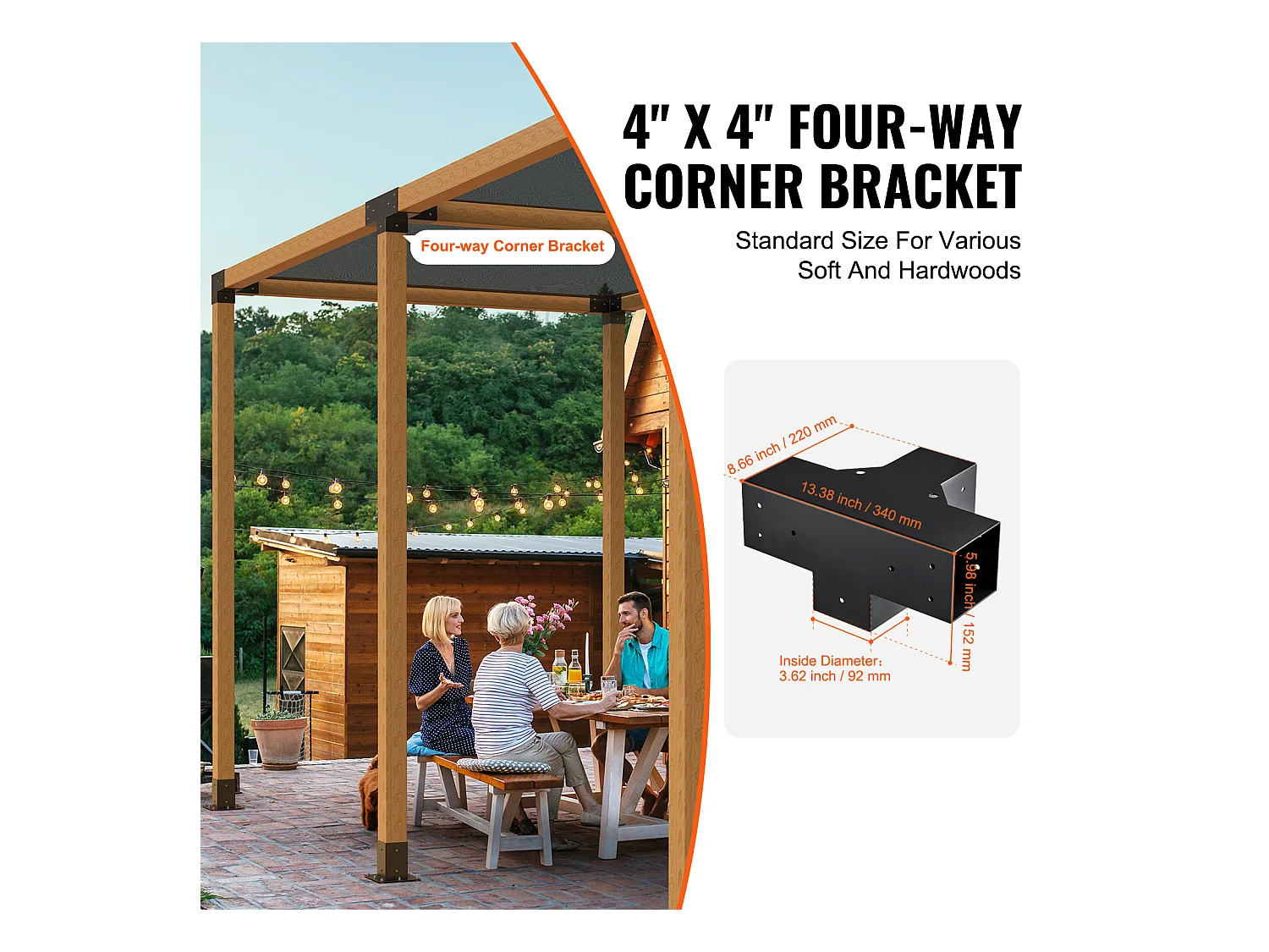 Pergola-Stützset SucceBuy 10,16 x 10,16 cm 3,6 x 3,6 Innenmaß, 4 Wege Für Holzbau DIY