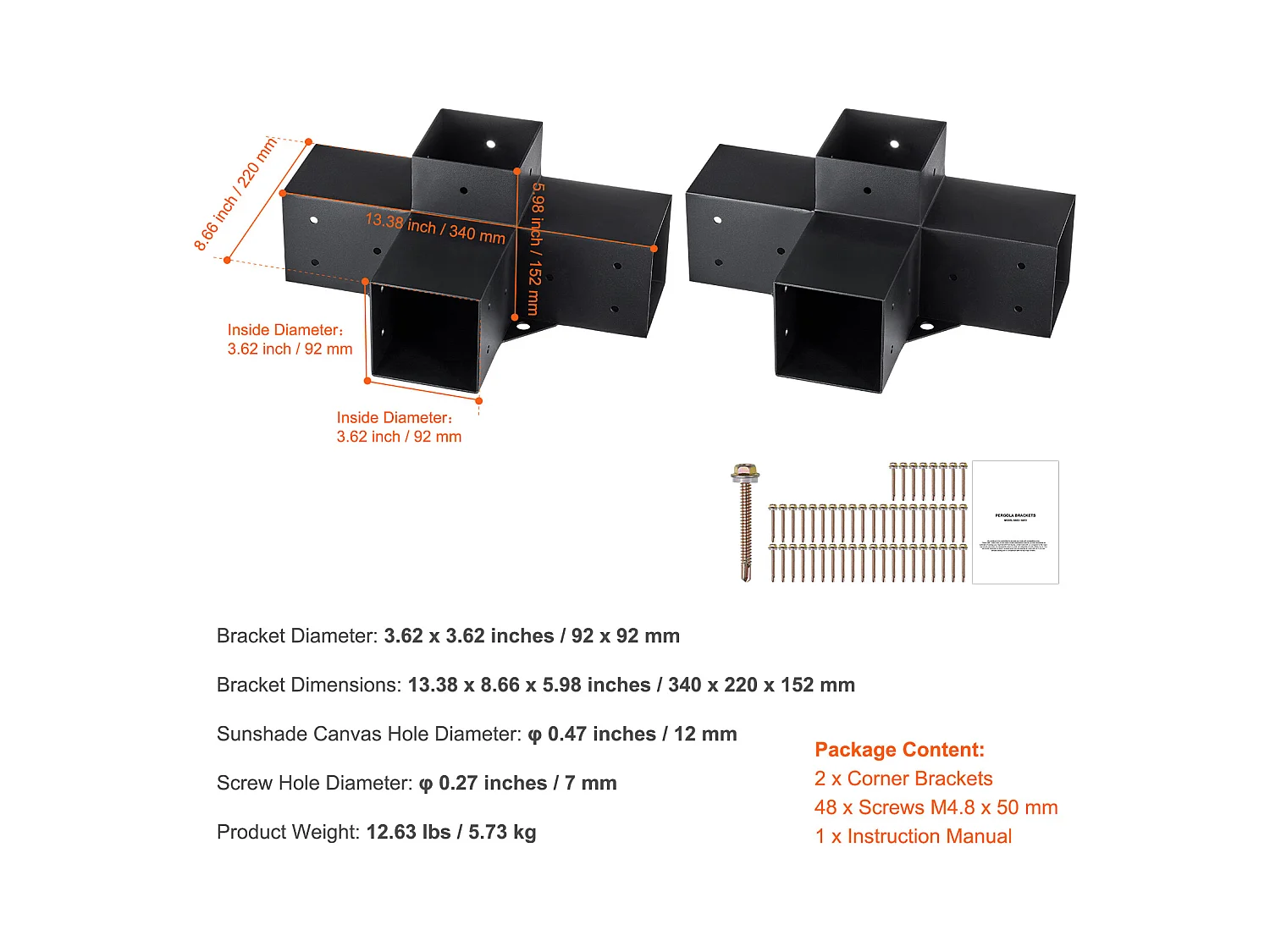 Kit de Support de Pergola SucceBuy 10.16 x 10.16cm 3,6x3,6 Intérieur, 4 Voies pour Menuiserie DIY