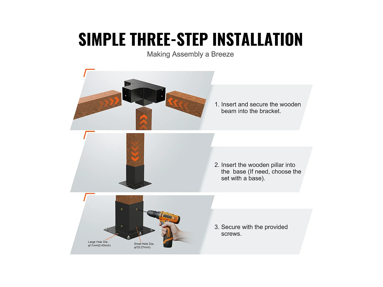 Kit de Support de Pergola SucceBuy 10.16 x 10.16cm 3,6x3,6 Intérieur, 4 Voies pour Menuiserie DIY