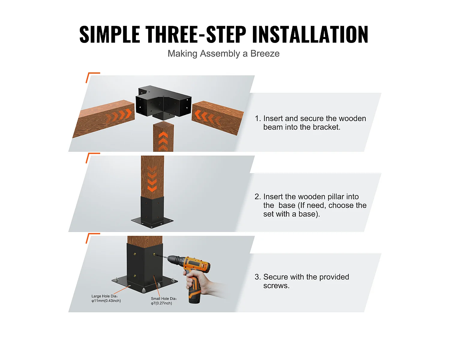 Kit de Support de Pergola SucceBuy 10.16 x 10.16cm 3,6x3,6 Intérieur, 4 Voies pour Menuiserie DIY