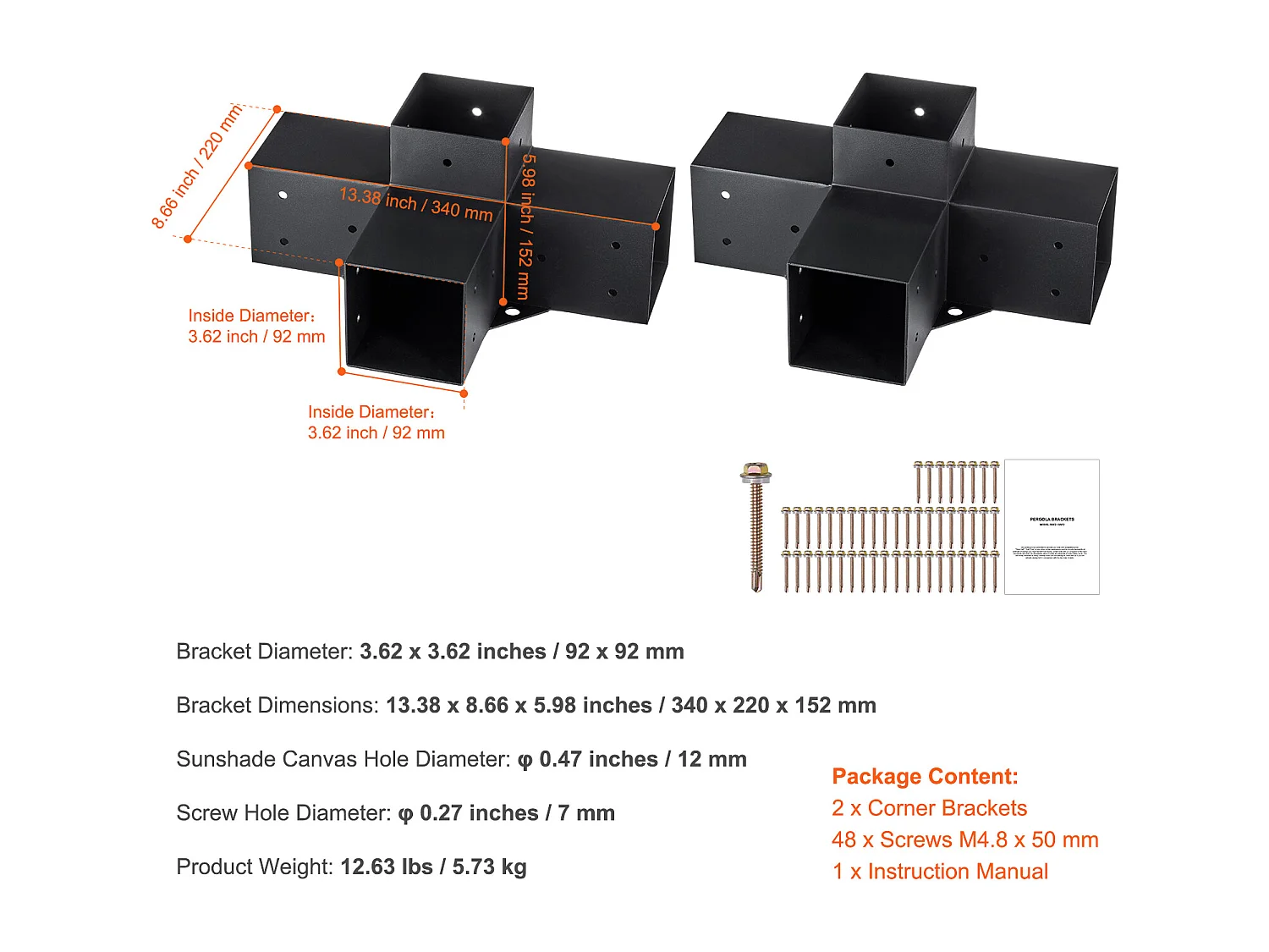 Kit de Support de Pergola SucceBuy 10.16 x 10.16cm 3,6x3,6 Intérieur, 4 Voies pour Menuiserie DIY