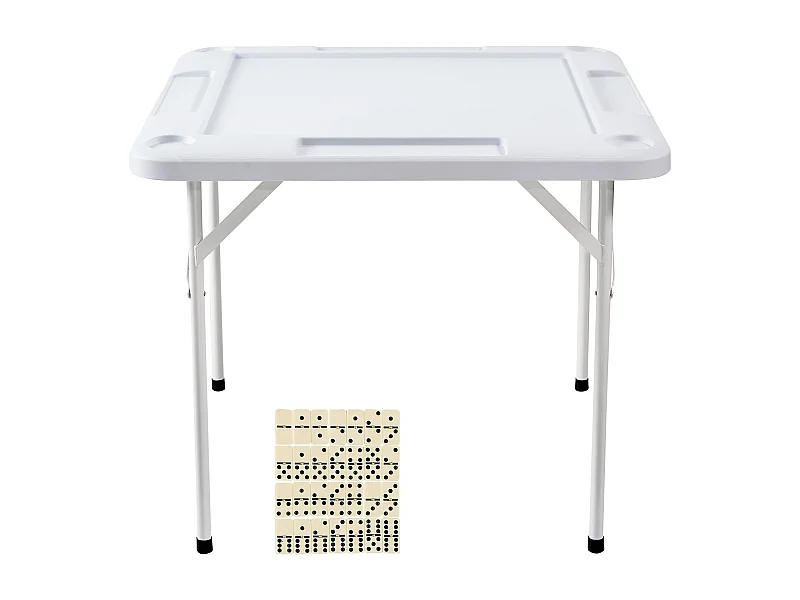 Klappbarer Mahjong-Tisch SucceBuy für 4 Spieler, Kartentisch und 4 Getränkehalter mit Chipablagen, Weiß