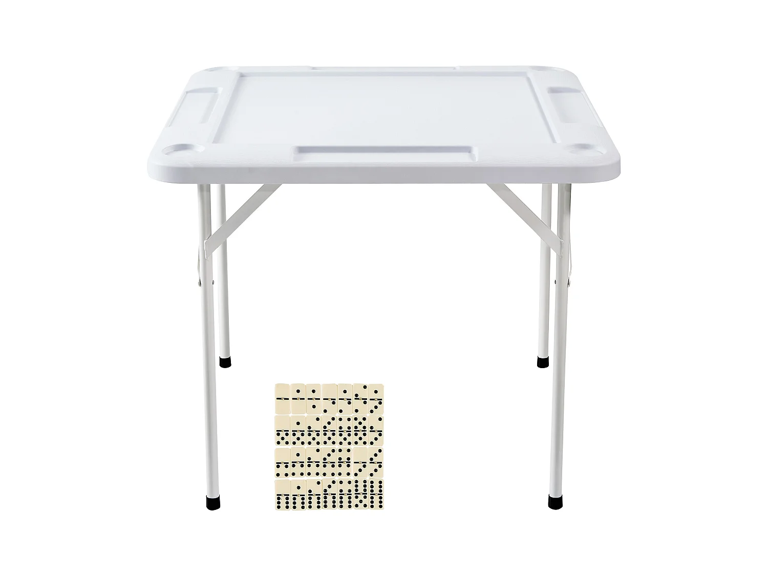Table de Mahjong Pliable SucceBuy pour 4 Joueurs, Table à Cartes et 4 Porte-Gobelets avec Plateaux à Jetons, Blanc