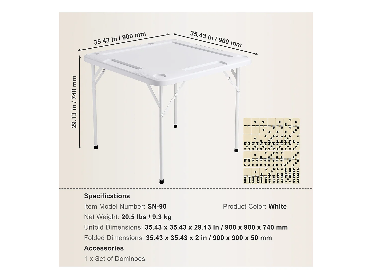Table de Mahjong Pliable SucceBuy pour 4 Joueurs, Table à Cartes et 4 Porte-Gobelets avec Plateaux à Jetons, Blanc
