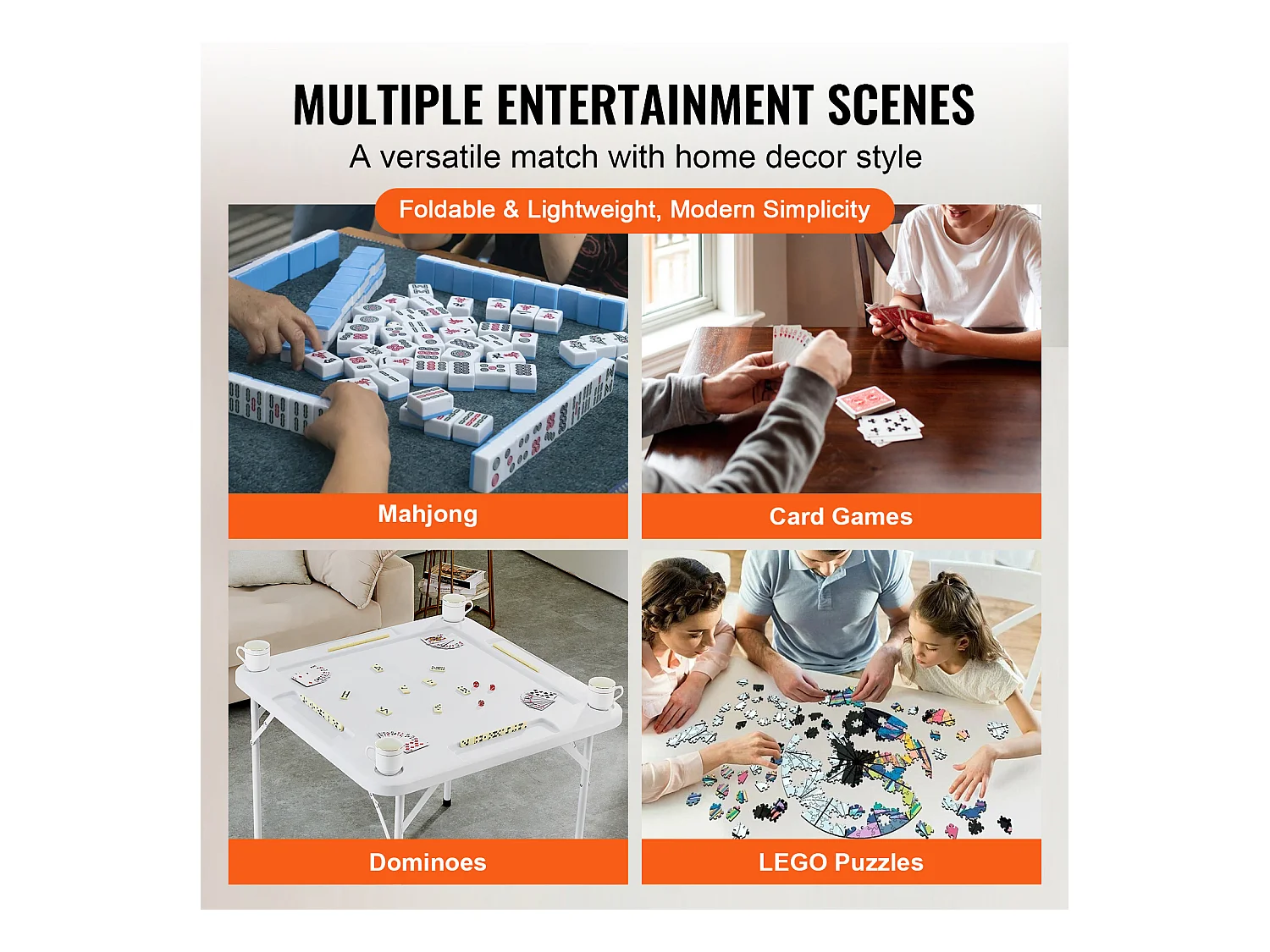 Table de Mahjong Pliable SucceBuy pour 4 Joueurs, Table à Cartes et 4 Porte-Gobelets avec Plateaux à Jetons, Blanc
